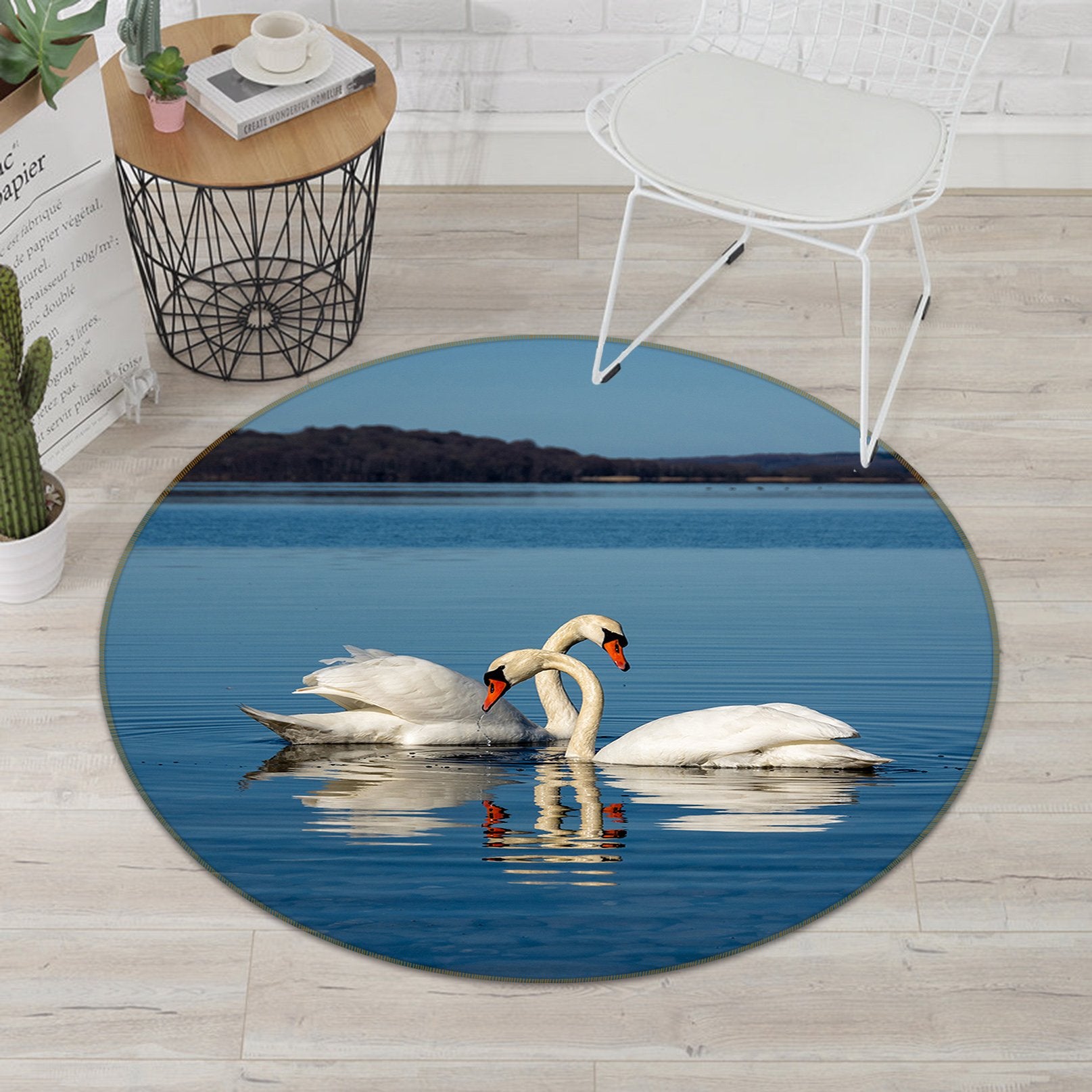 3D Swan Splashing Water 100 Animal Round Non Slip Rug Mat Mat AJ Creativity Home 