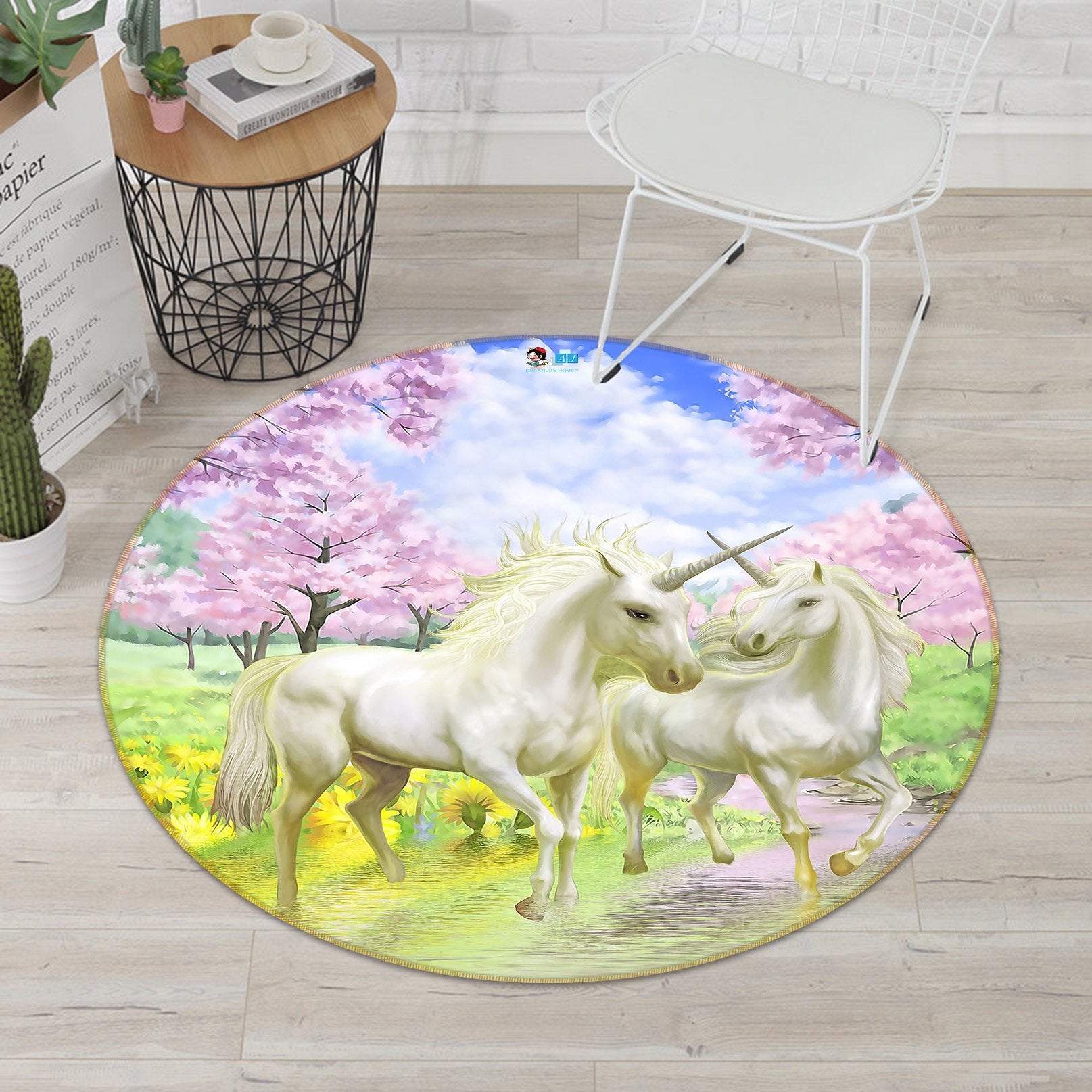 3D Unicorn Flower 032 Round Non Slip Rug Mat Mat AJ Creativity Home 
