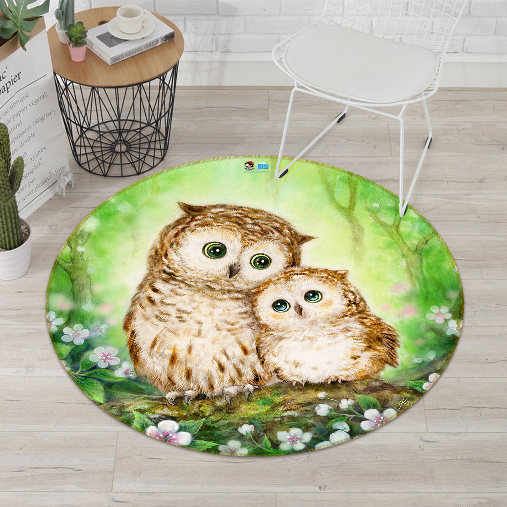 3D Baby Owl 6048 Kayomi Harai Rug Round Non Slip Rug Mat