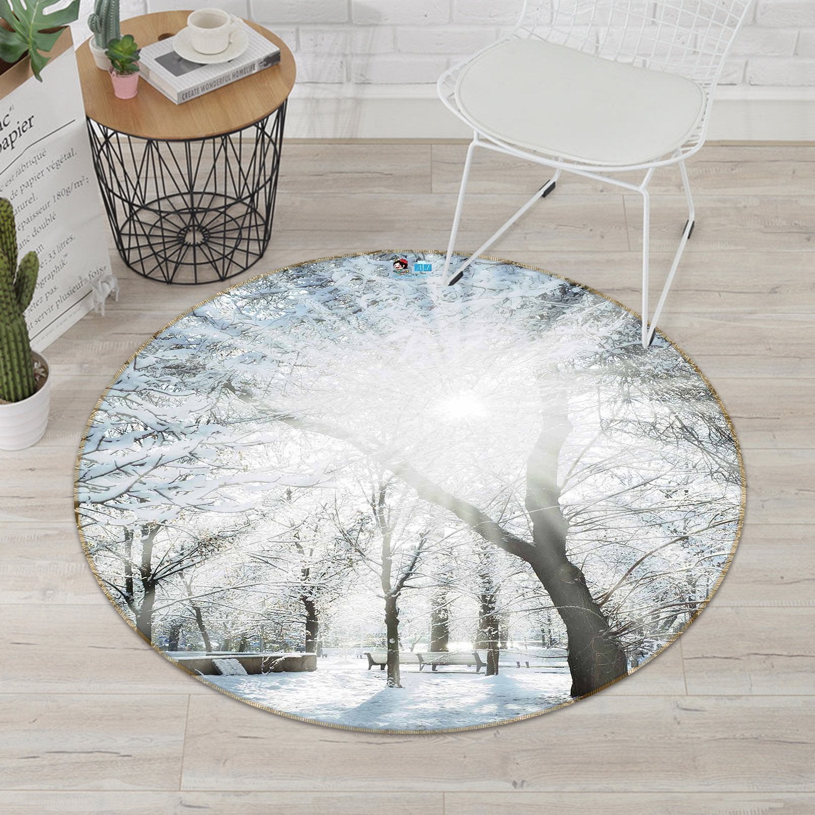 3D Snow Trees Bright Sun 122 Round Non Slip Rug Mat Mat AJ Creativity Home 