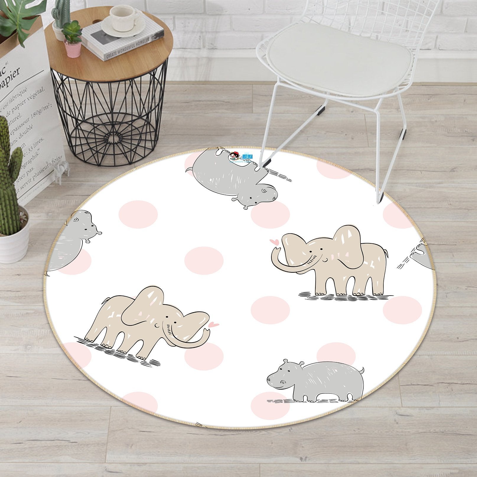 3D Cartoon Elephant 300 Round Non Slip Rug Mat Mat AJ Creativity Home 