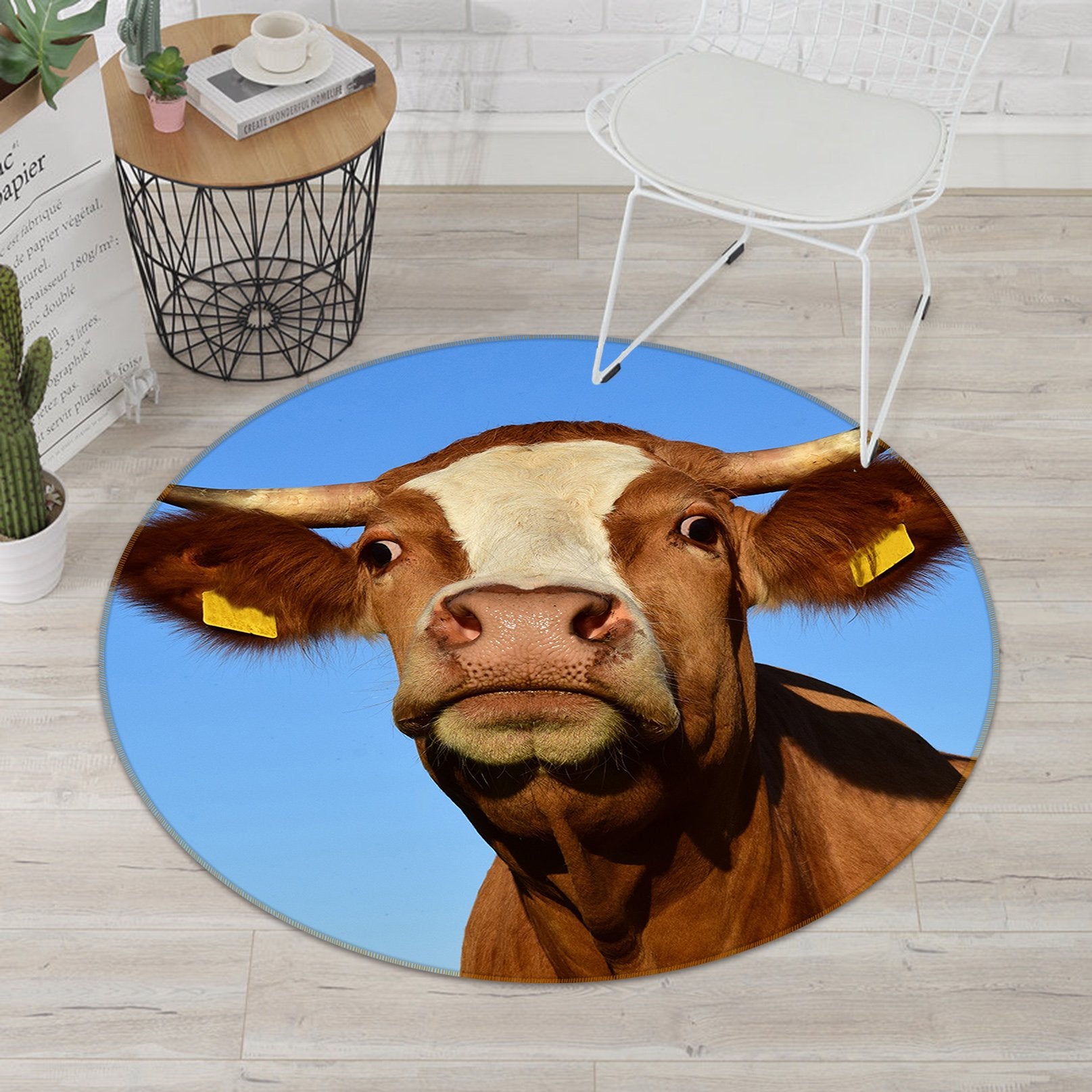 3D Yellow Bull Head 029 Animal Round Non Slip Rug Mat Mat AJ Creativity Home 
