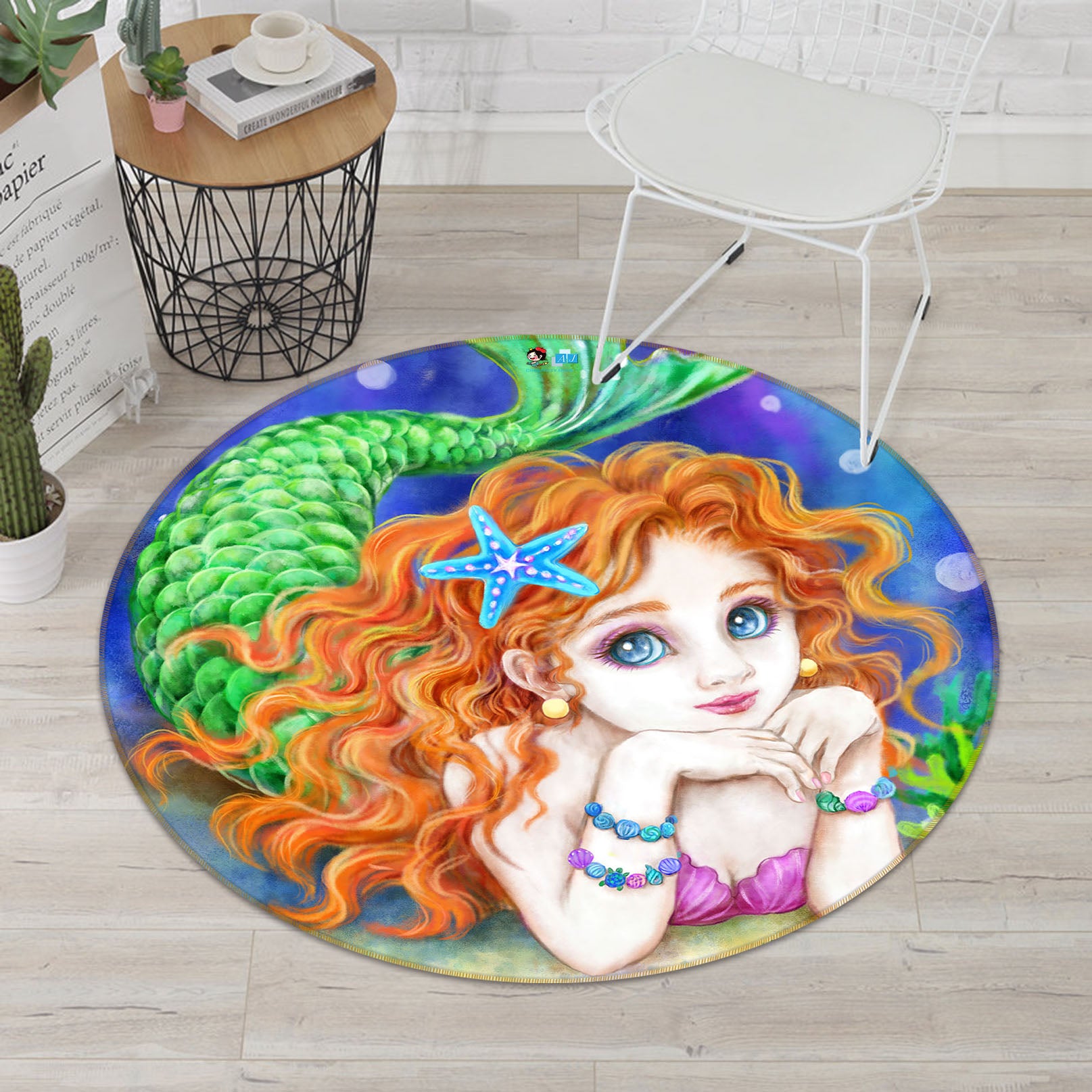 3D Mermaid Girl 6036 Kayomi Harai Rug Round Non Slip Rug Mat