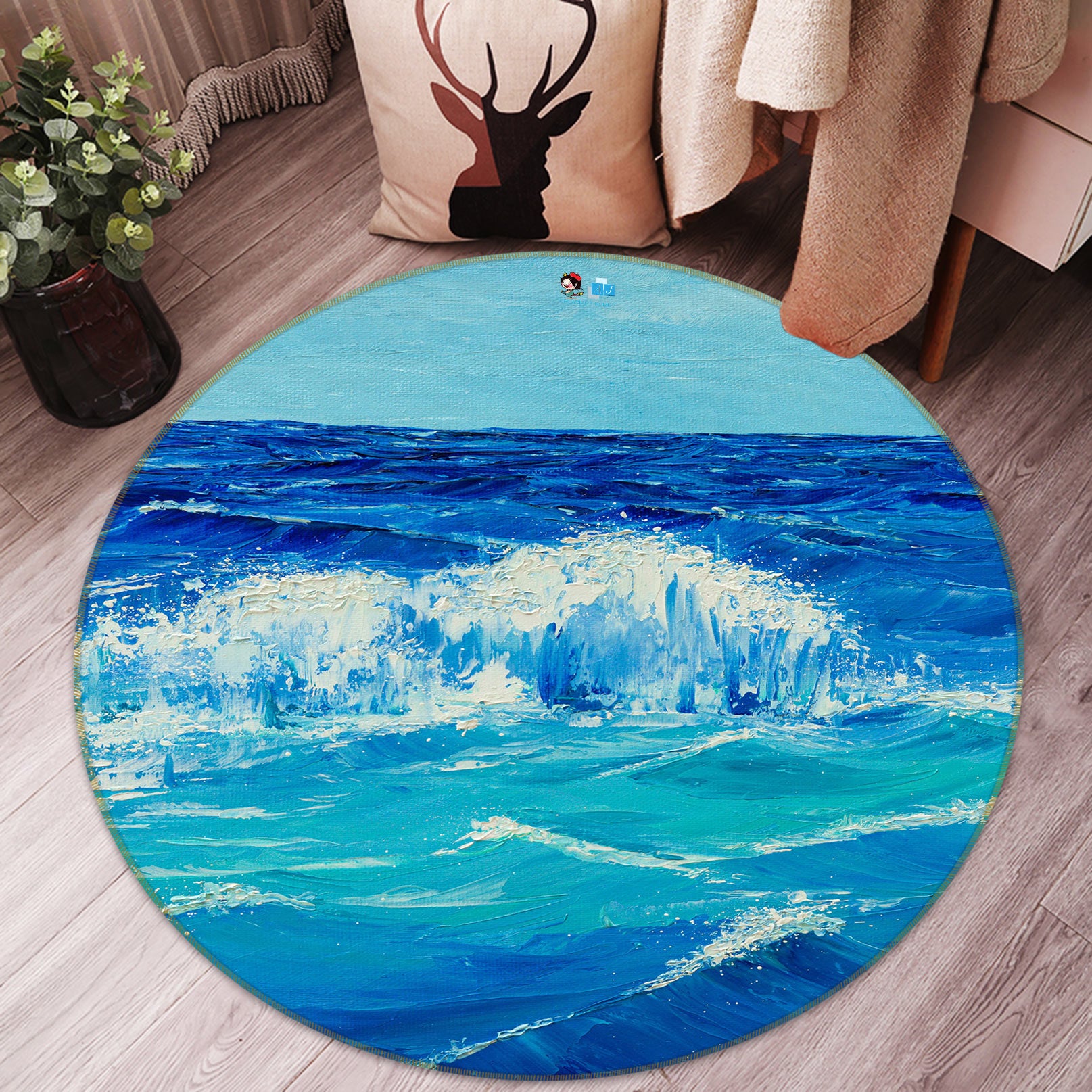 3D Waves 18128 Marina Zotova Rug Round Non Slip Rug Mat