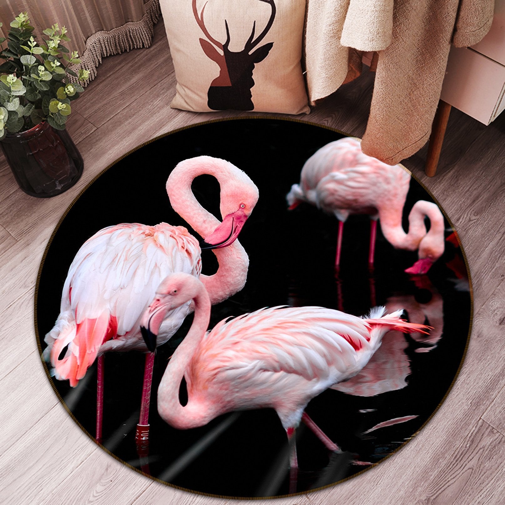 3D Pink Flamingo 086 Animal Round Non Slip Rug Mat Mat AJ Creativity Home 