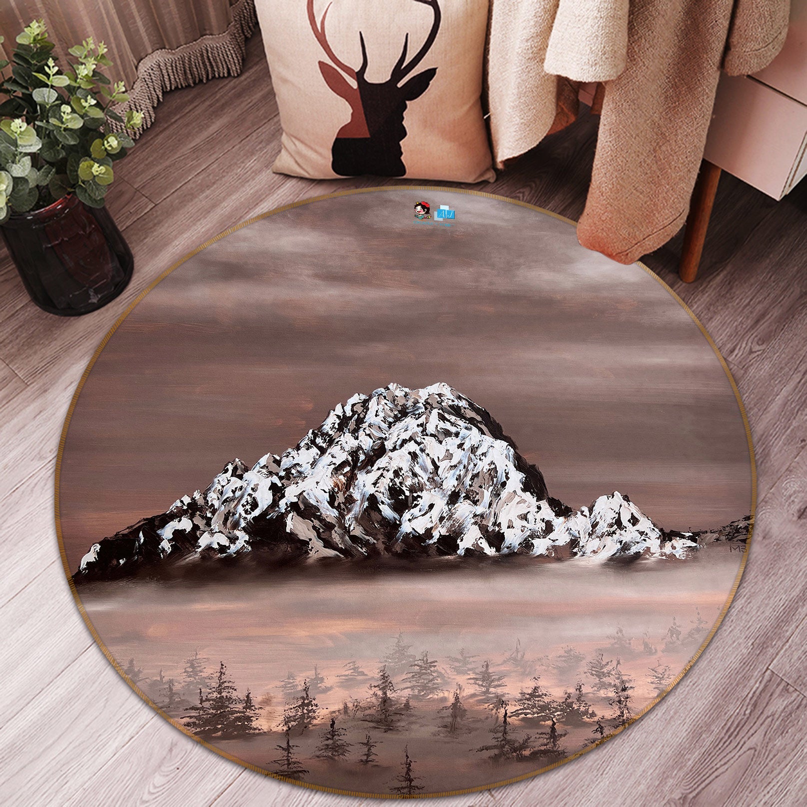 3D Snow Mountain Fog Forest 9735 Marina Zotova Rug Round Non Slip Rug Mat
