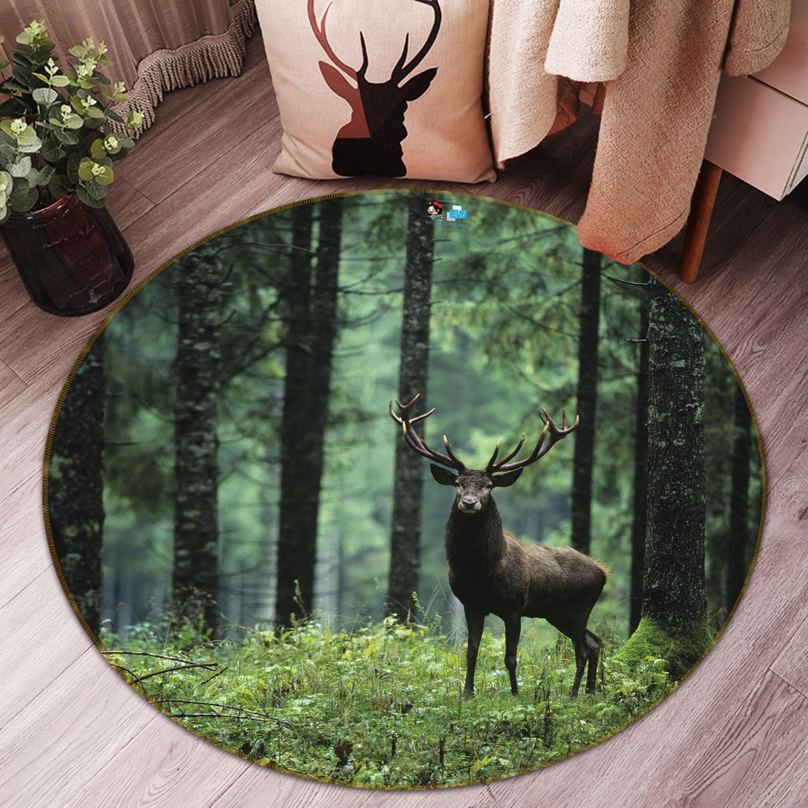 3D Forest Deer 92 Round Non Slip Rug Mat Mat AJ Creativity Home 