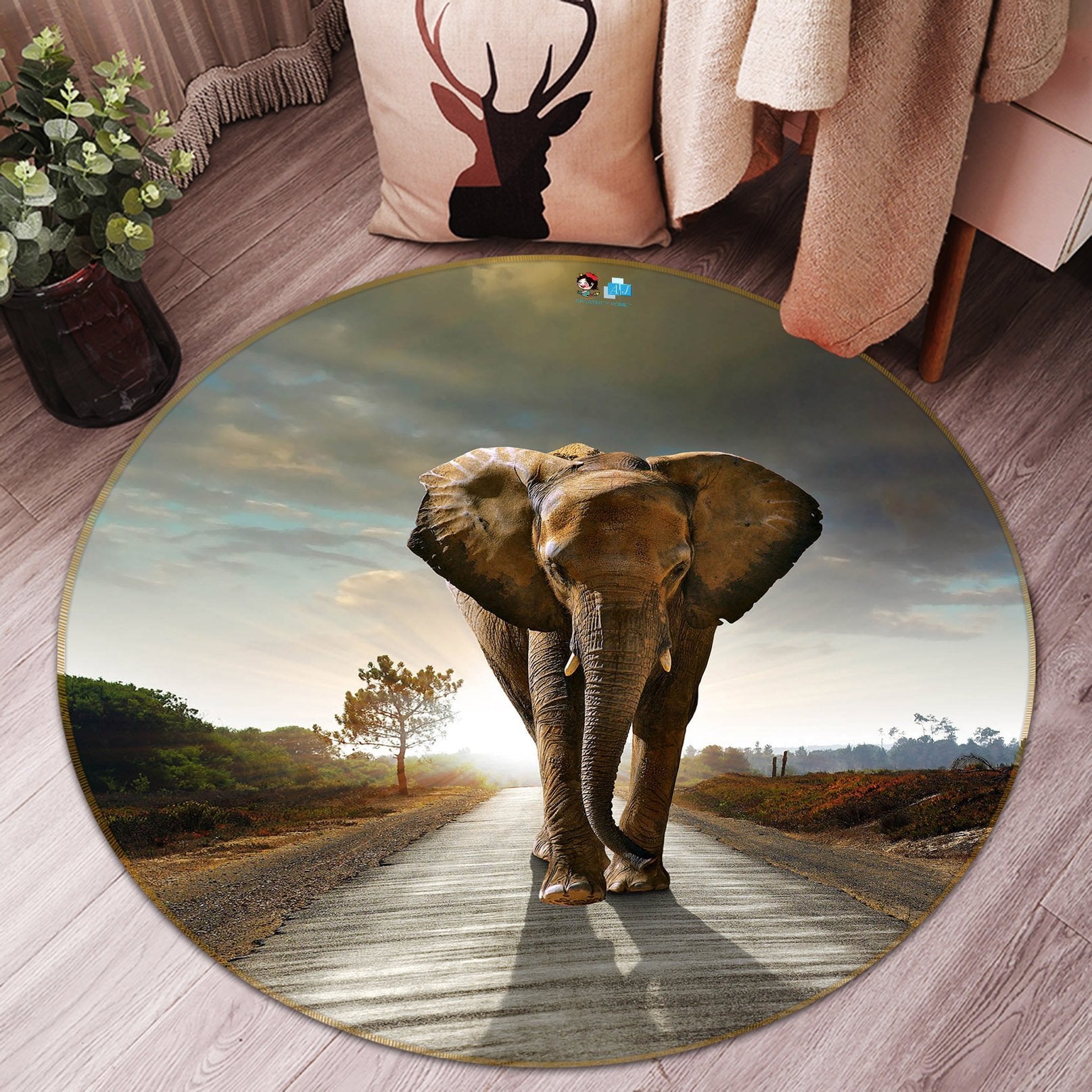 3D Backlight Elephant 047 Round Non Slip Rug Mat Mat AJ Creativity Home 