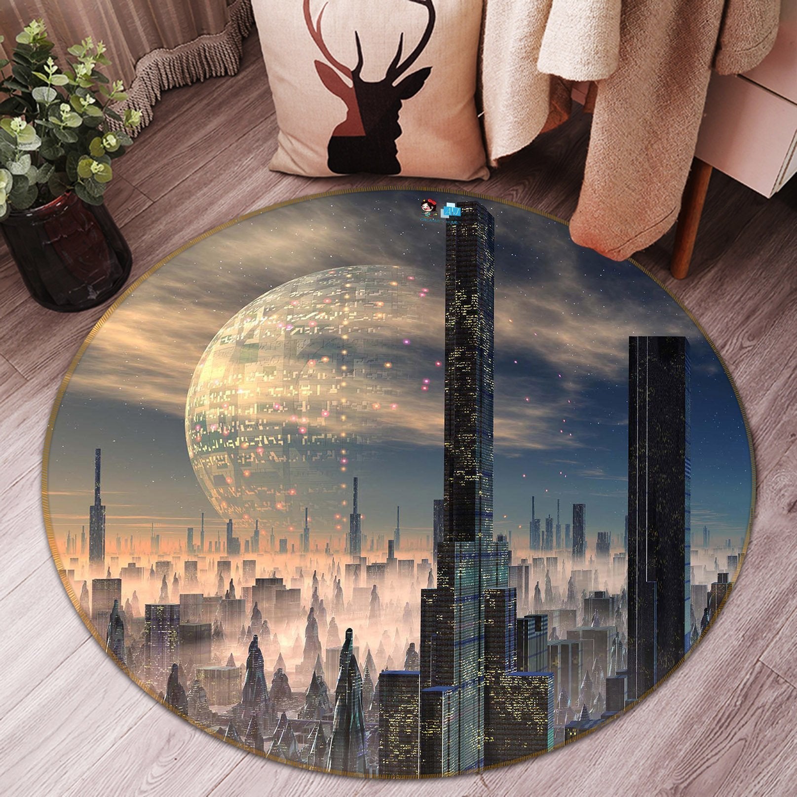 3D Future Data City 109 Round Non Slip Rug Mat Mat AJ Creativity Home 