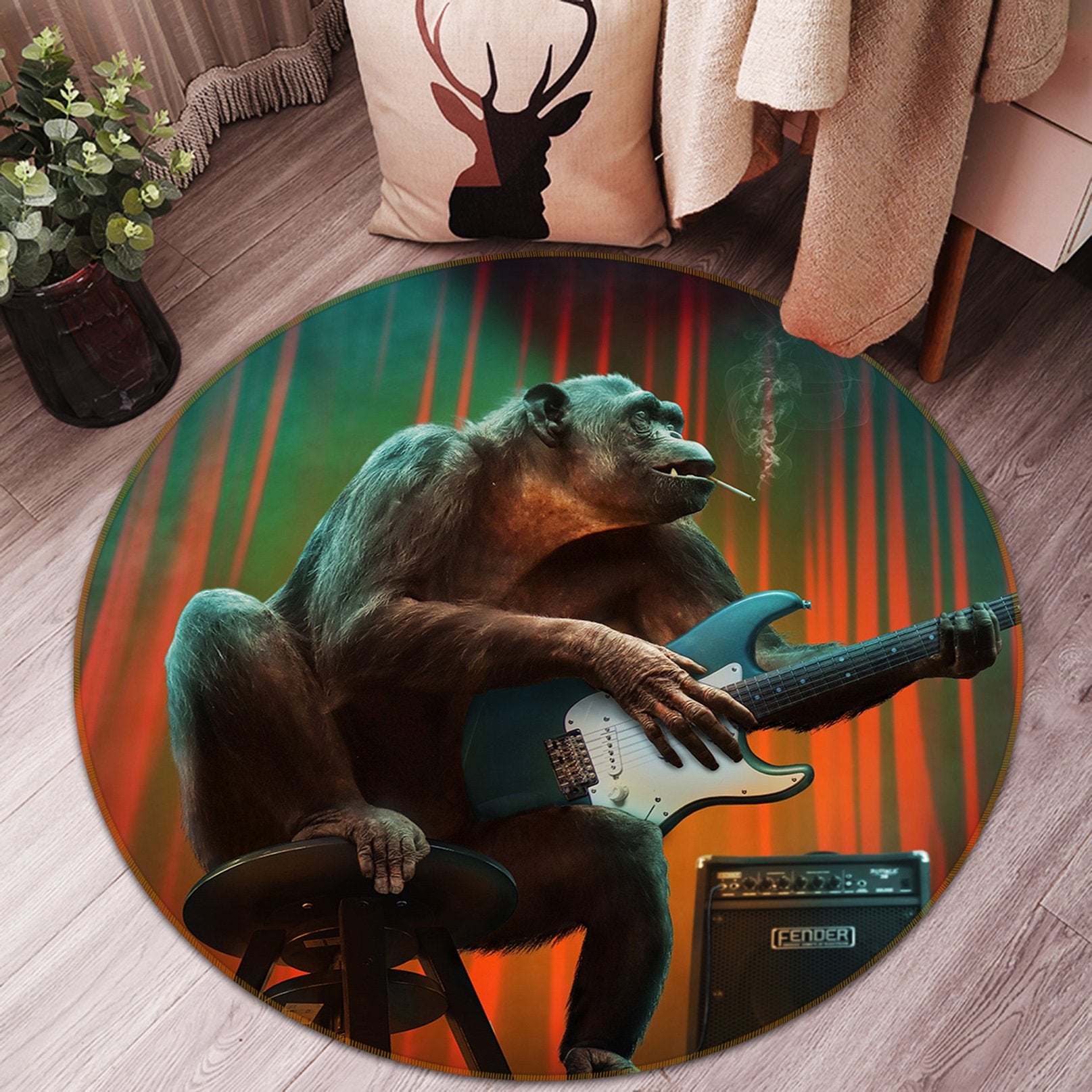 3D Orangutan Playing Guitar 079 Animal Round Non Slip Rug Mat Mat AJ Creativity Home 