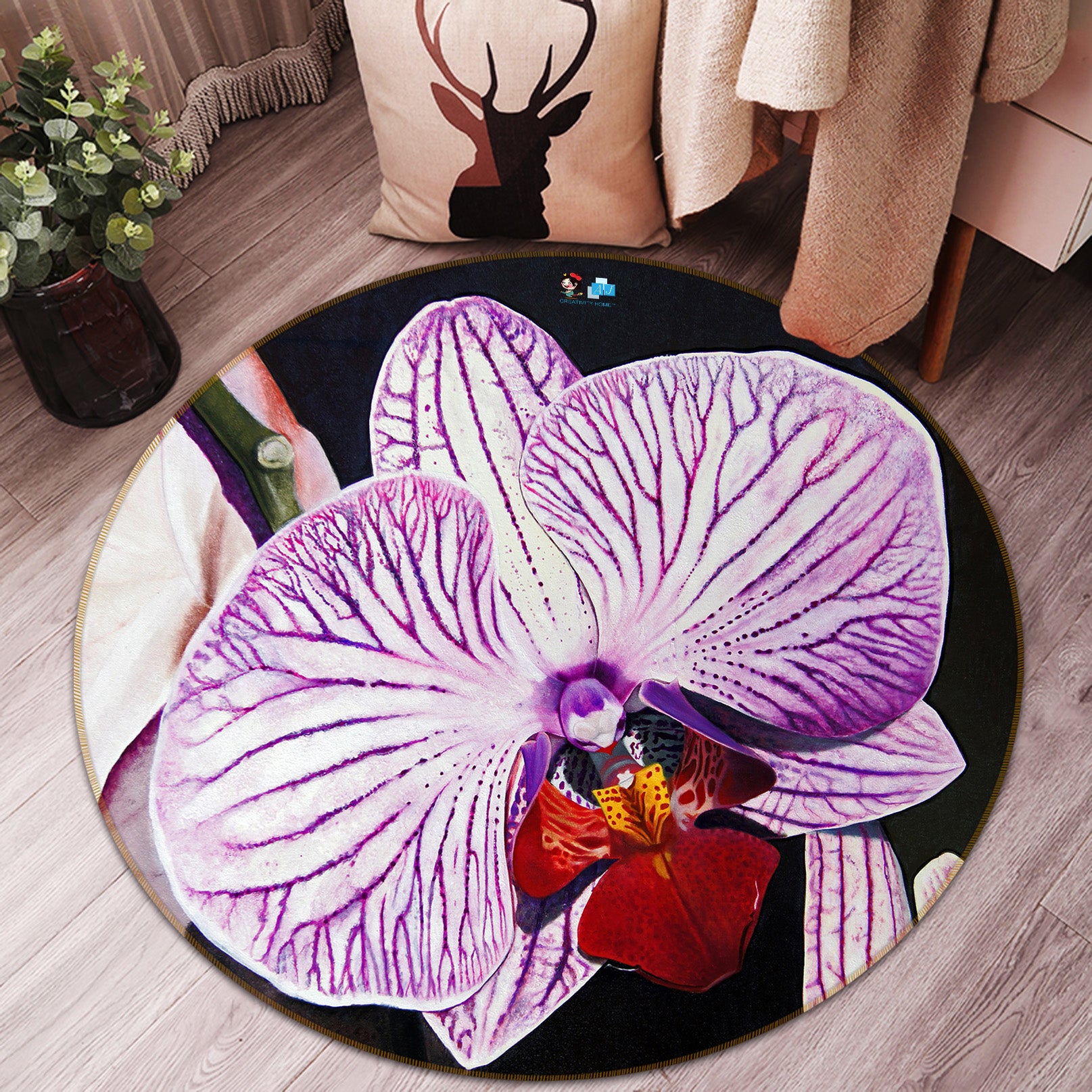3D Purple Flowers 11094 Matthew Holden Bates Rug Round Non Slip Rug Mat