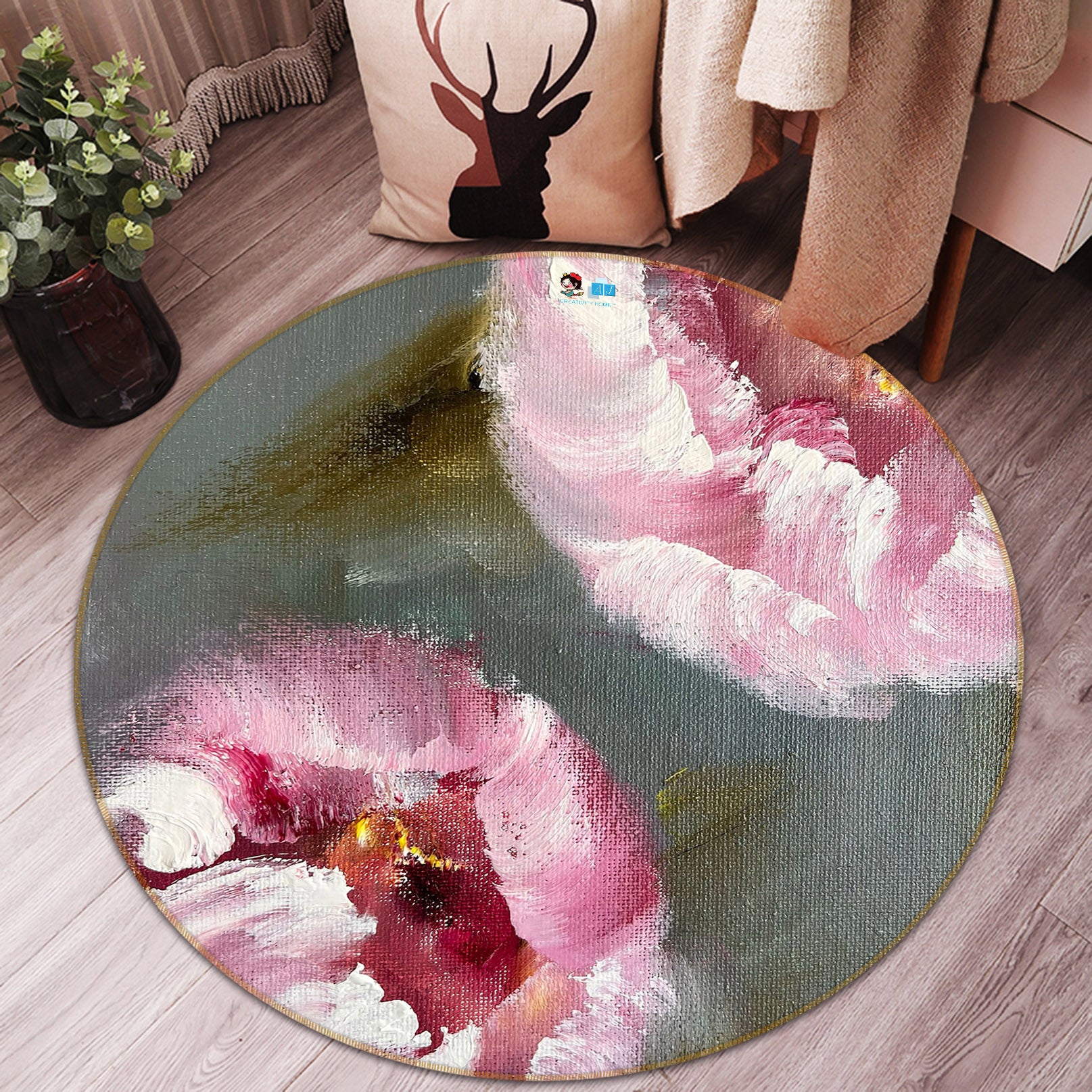 3D Painted Flowers 874 Skromova Marina Rug Round Non Slip Rug Mat