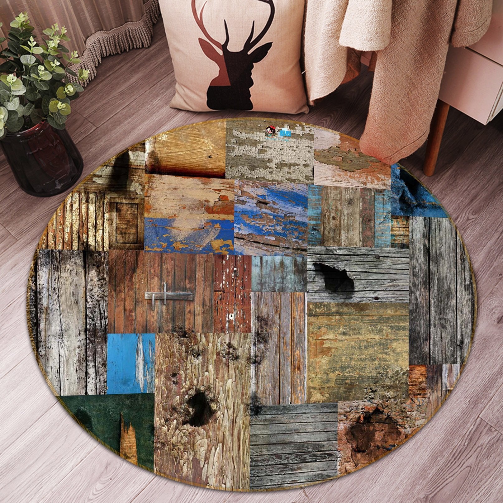 3D Old Wooden Board 045 Round Non Slip Rug Mat Mat AJ Creativity Home 