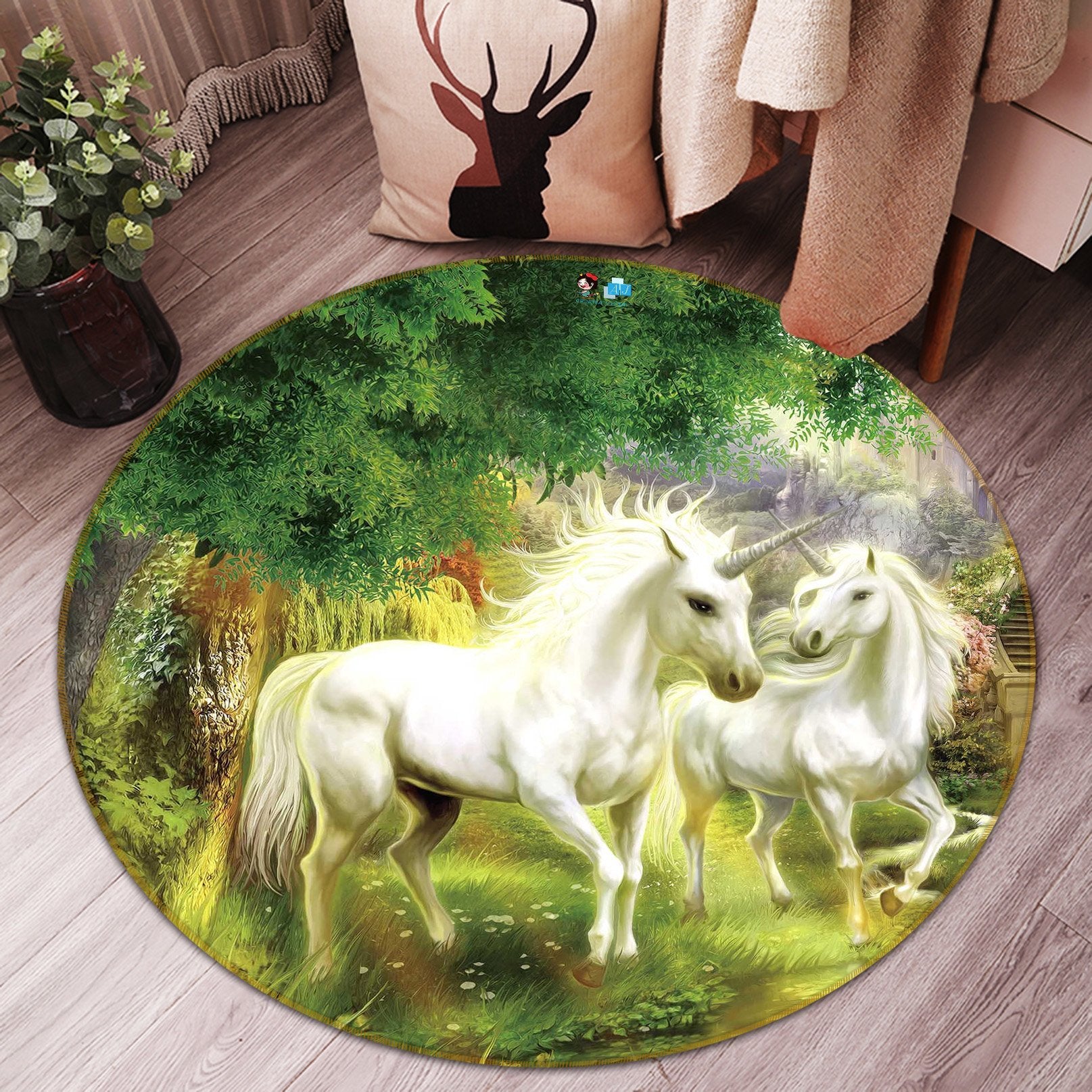 3D Unicorn Forest 022 Round Non Slip Rug Mat Mat AJ Creativity Home 