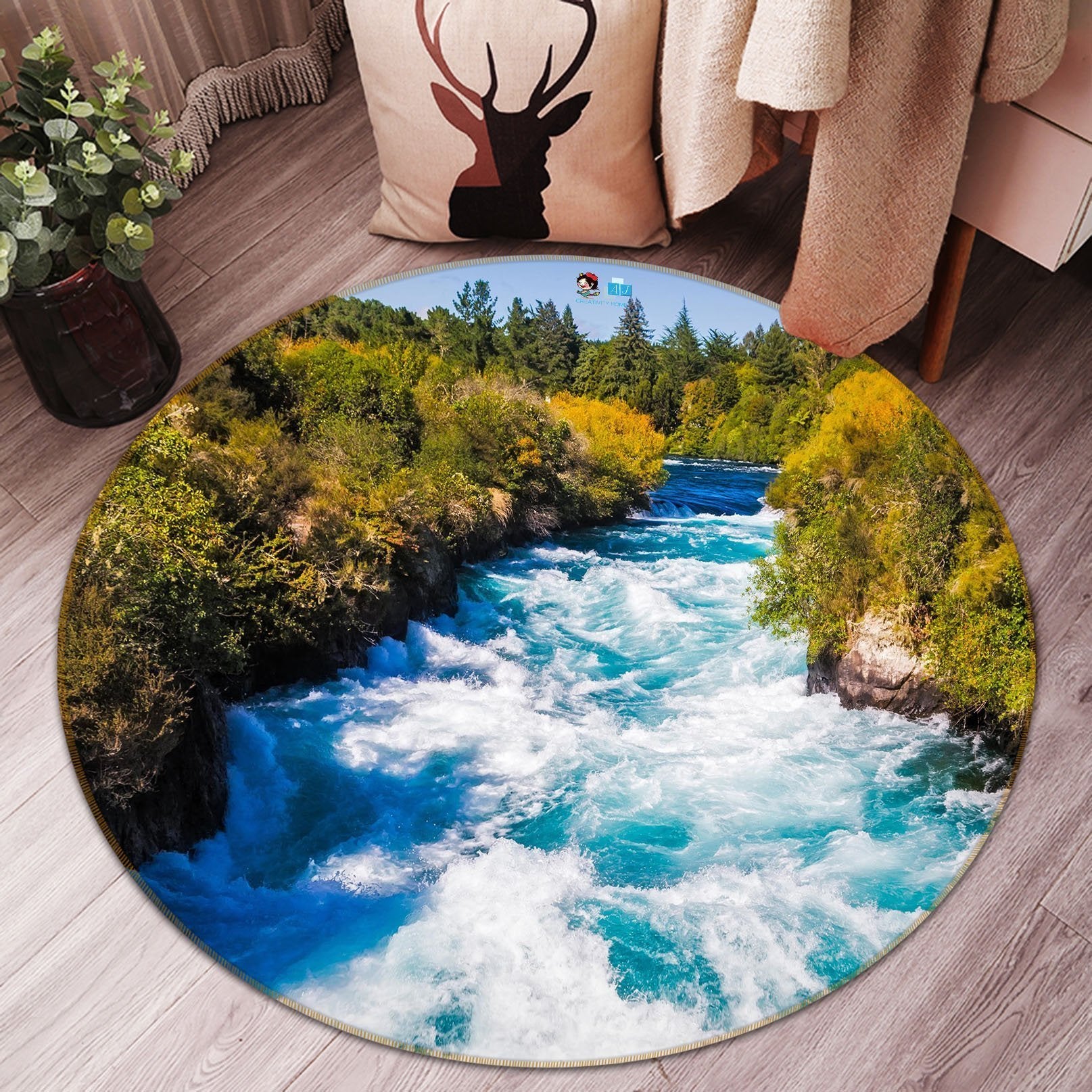 3D River Scenery 130 Round Non Slip Rug Mat Mat AJ Creativity Home 