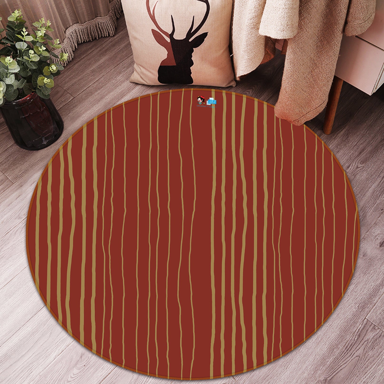 3D Red Yellow Stripes 98101 Kasumi Loffler Rug Round Non Slip Rug Mat