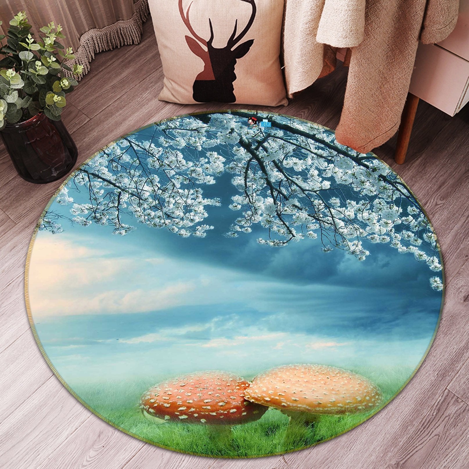 3D Flowers And Mushrooms 27 Round Non Slip Rug Mat Mat AJ Creativity Home 