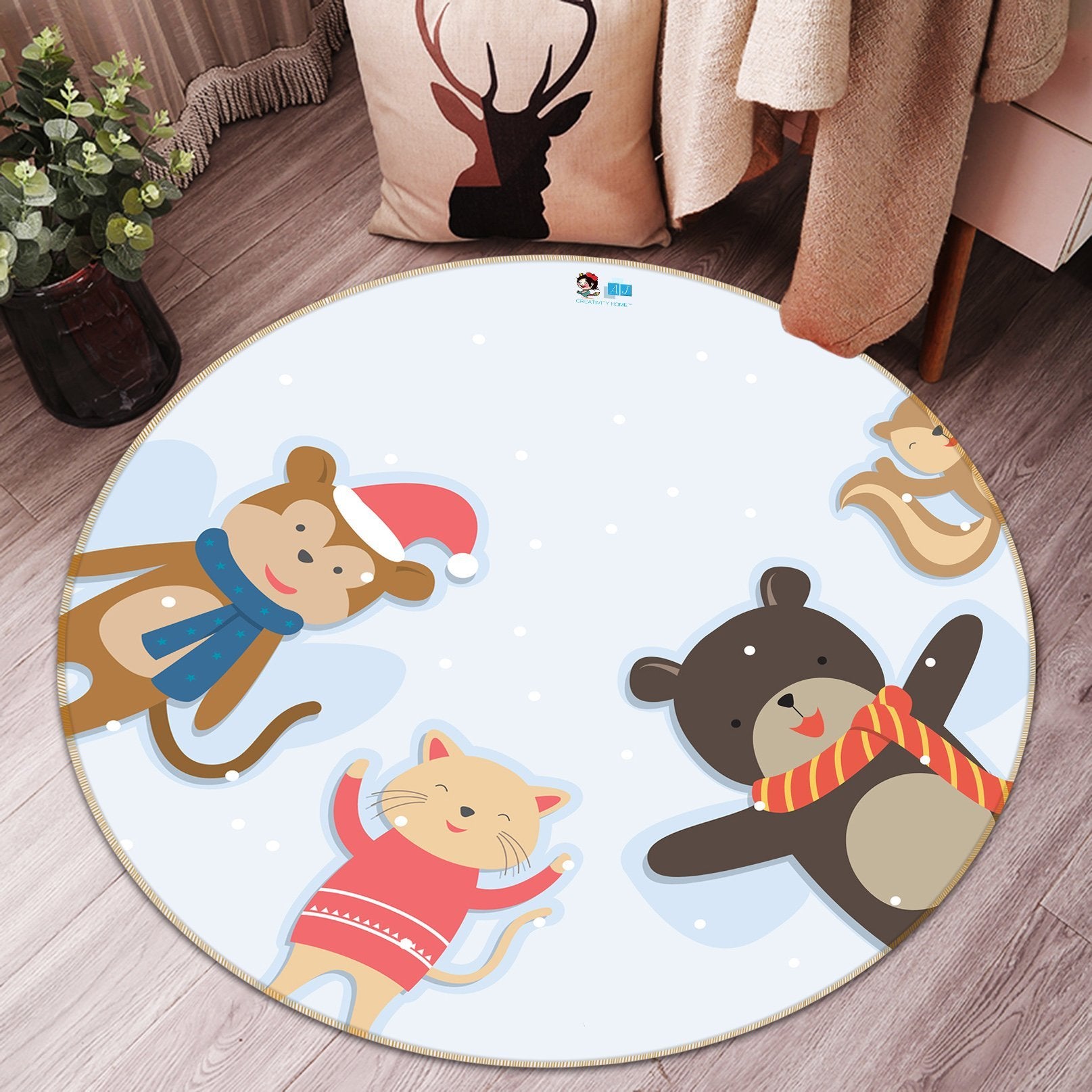 3D Cartoon Bear 003 Round Non Slip Rug Mat Mat AJ Creativity Home 