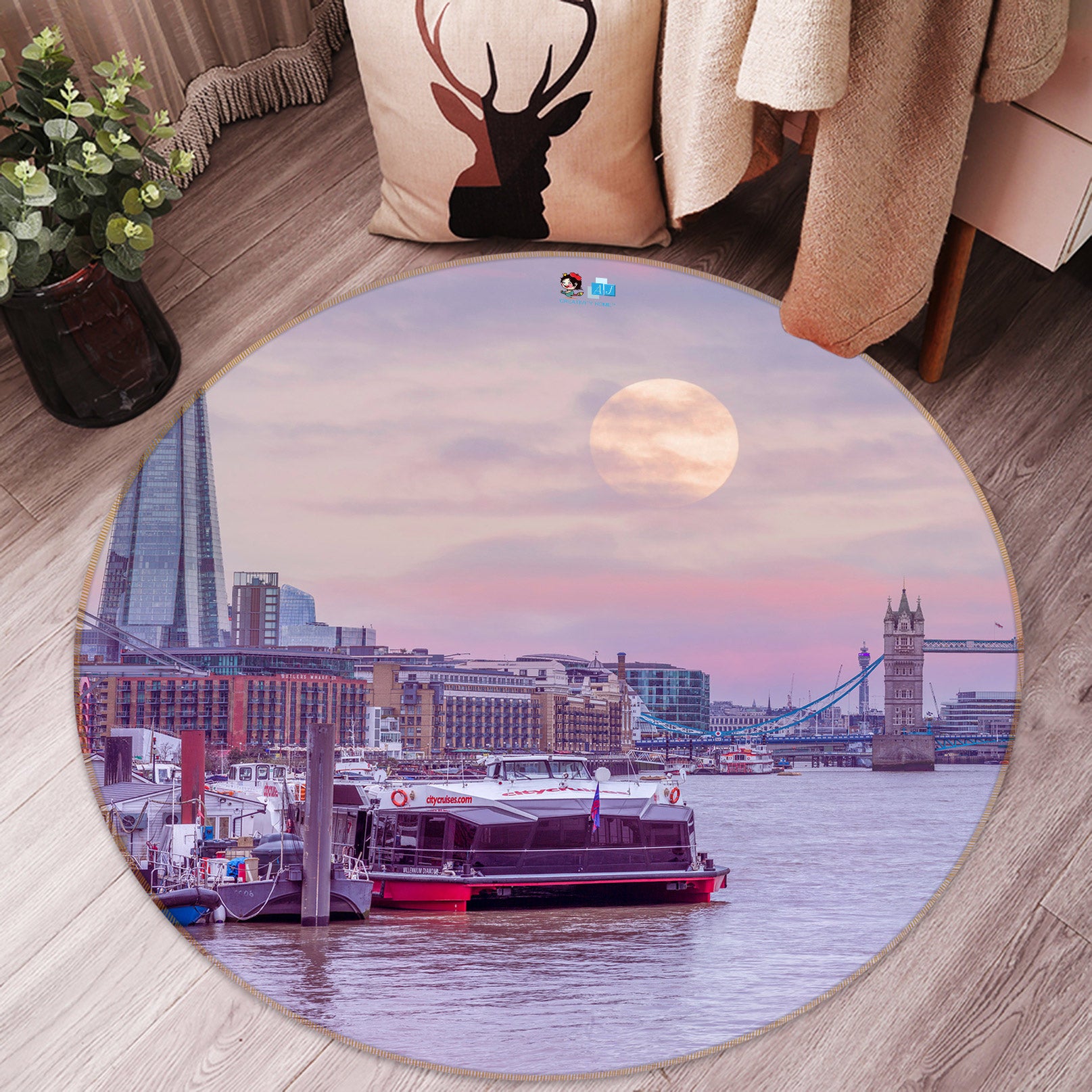 3D Sea Bridge 7560 Assaf Frank Rug Round Non Slip Rug Mat