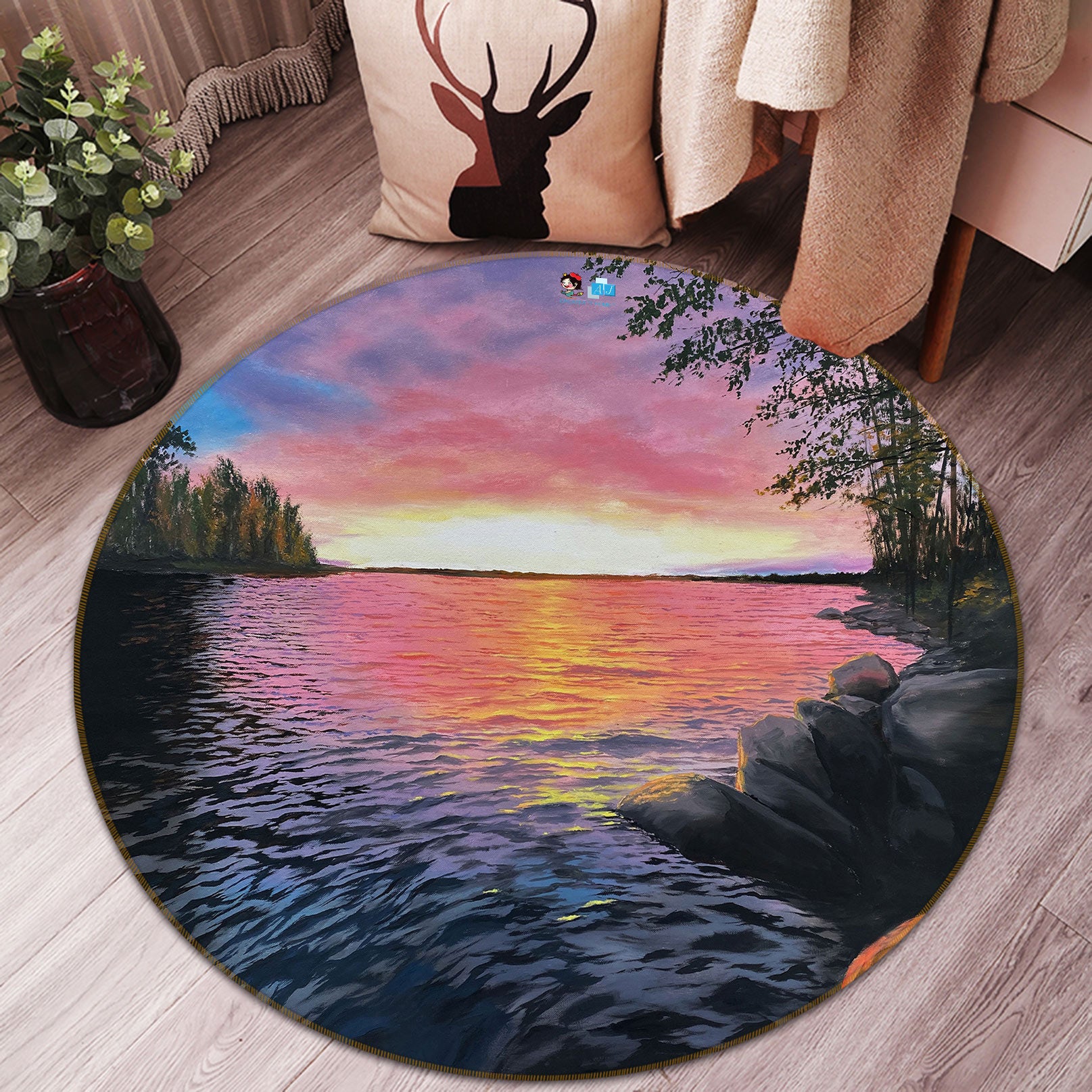 3D Sunset Lake 9728 Marina Zotova Rug Round Non Slip Rug Mat