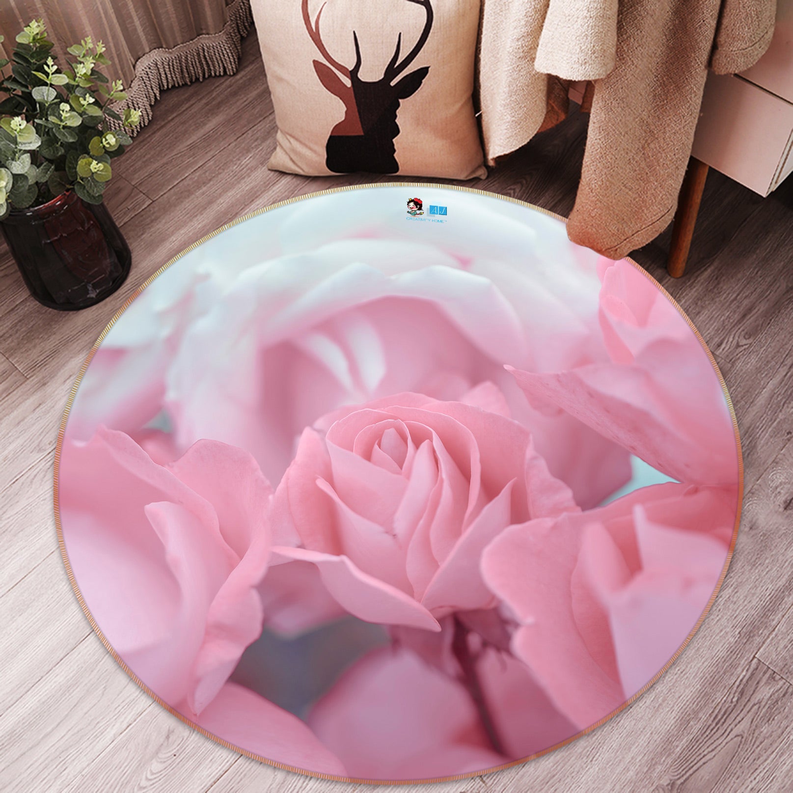 3D Beautiful Rose 7517 Assaf Frank Rug Round Non Slip Rug Mat