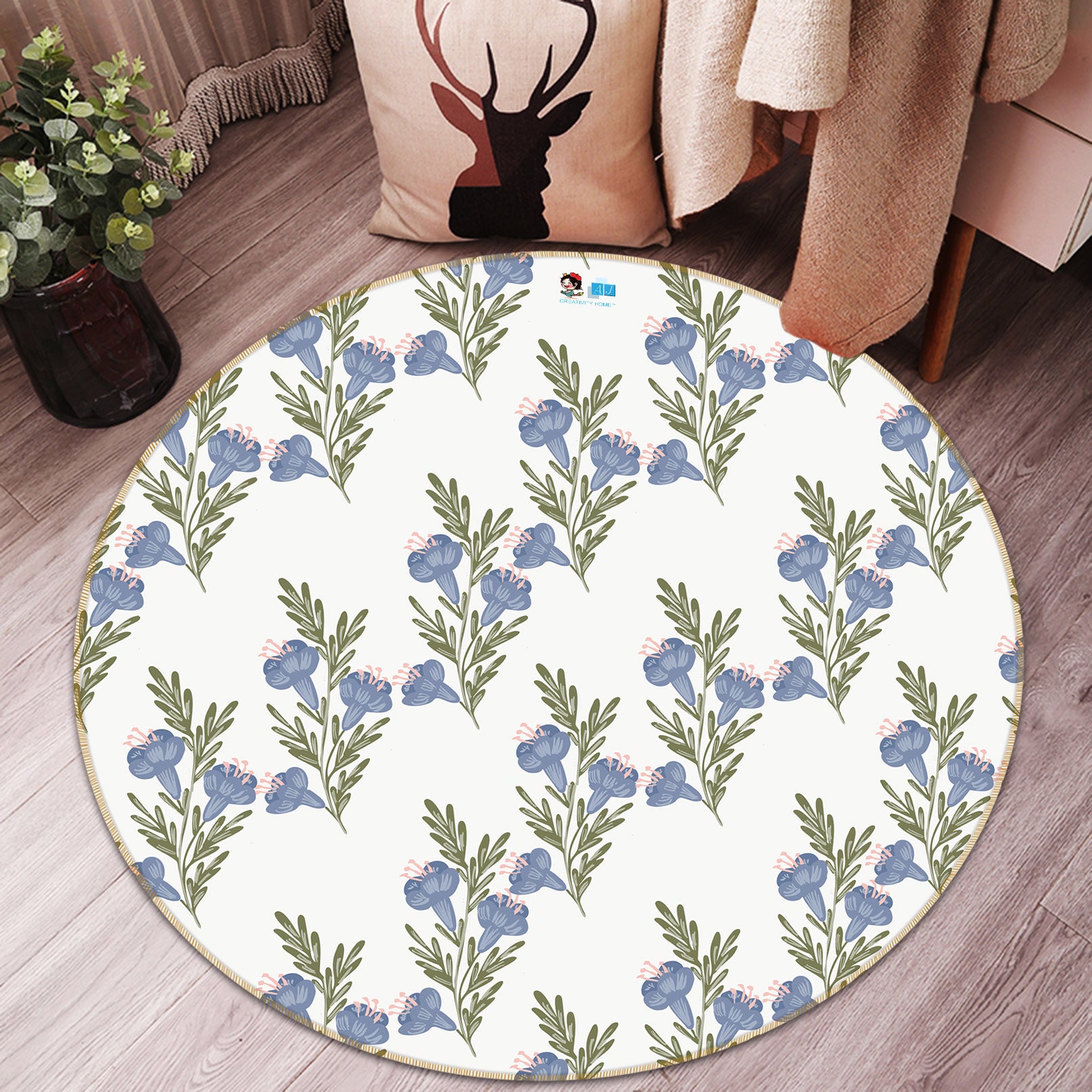 3D Blue Flower Cluster 10582 Kashmira Jayaprakash Rug Round Non Slip Rug Mat