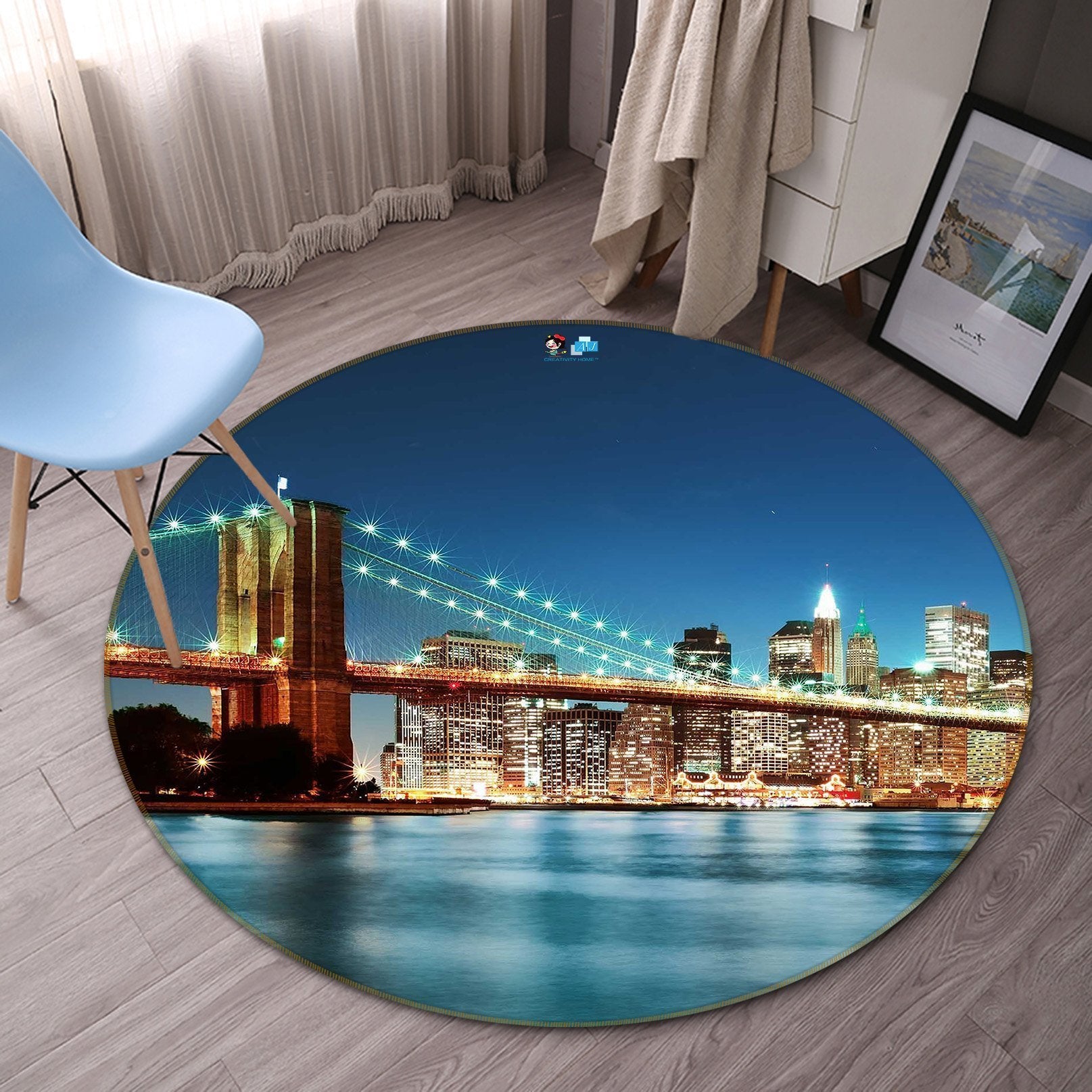3D New York Night View 25 Round Non Slip Rug Mat Mat AJ Creativity Home 