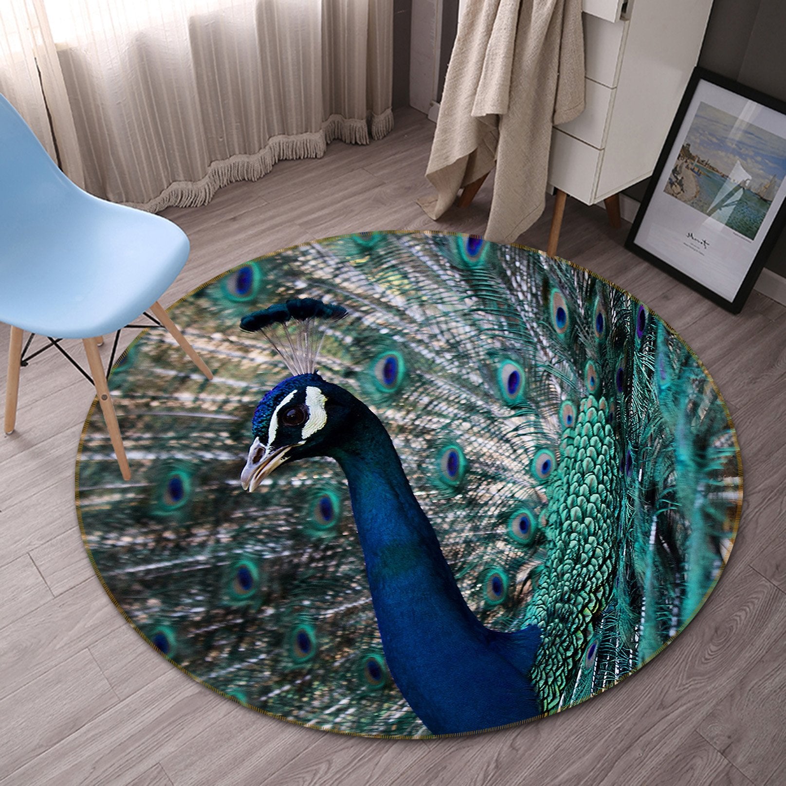 3D Peacock Opening 083 Animal Round Non Slip Rug Mat Mat AJ Creativity Home 