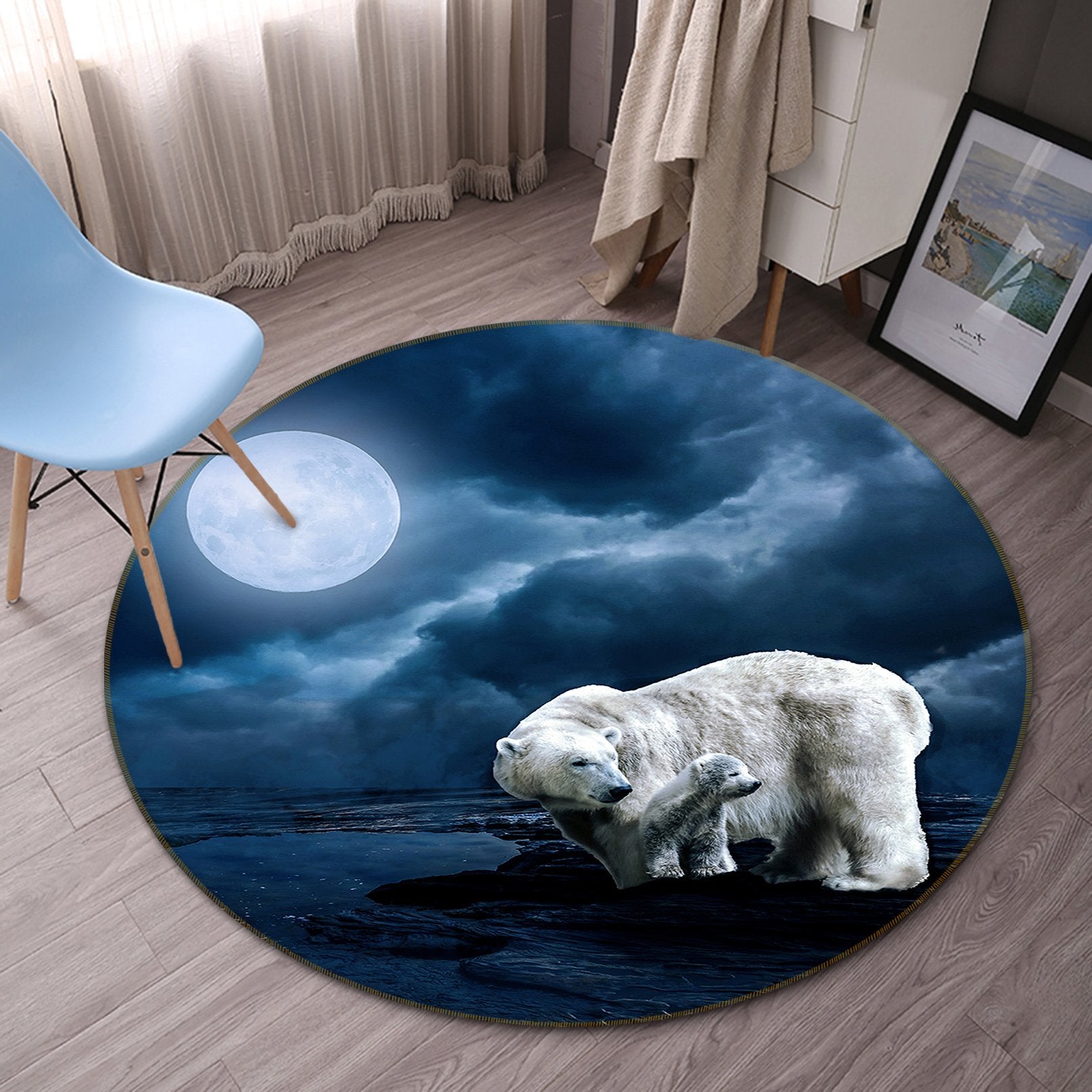 3D Polar Bear 087 Animal Round Non Slip Rug Mat Mat AJ Creativity Home 