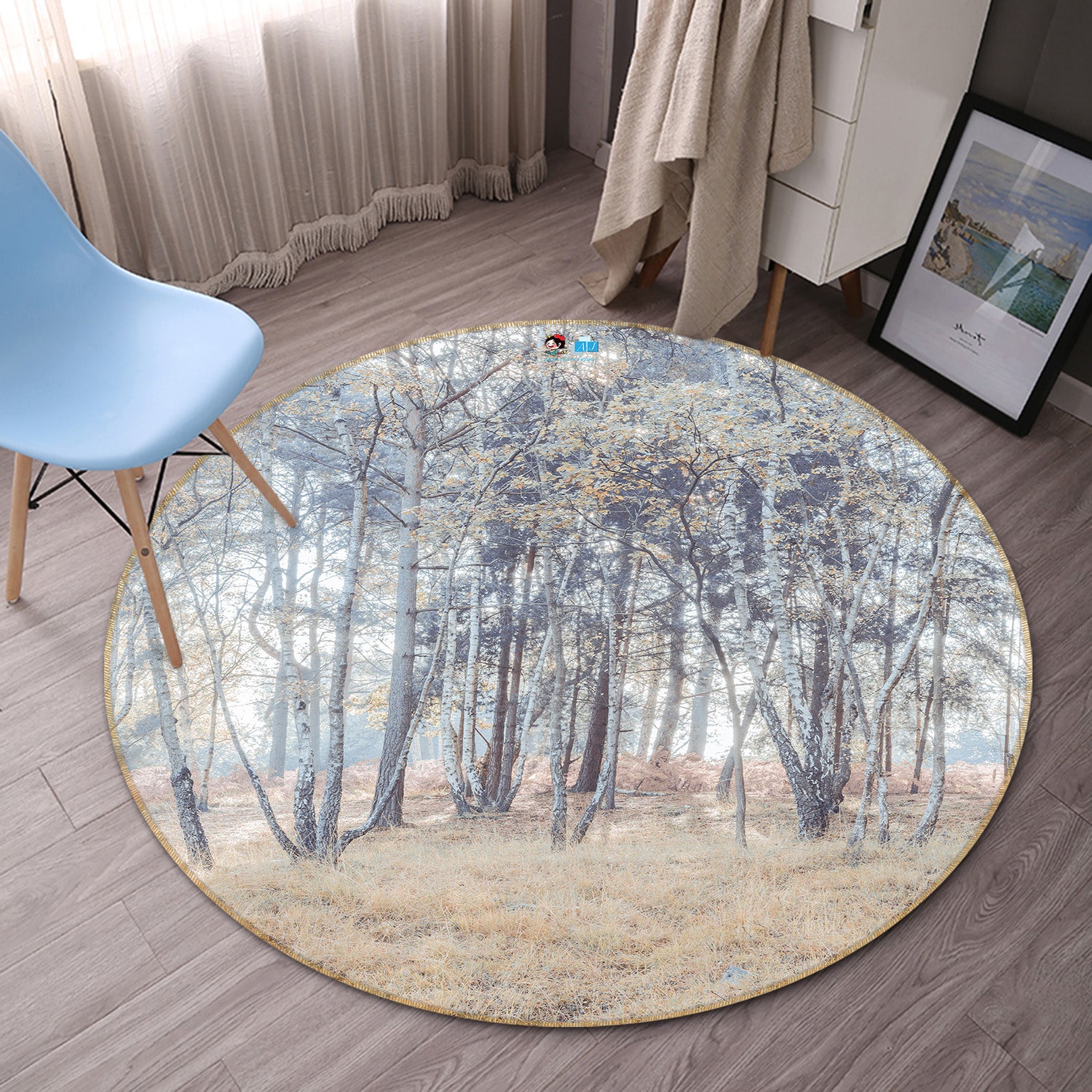 3D Yellow Grassland 7421 Assaf Frank Rug Round Non Slip Rug Mat