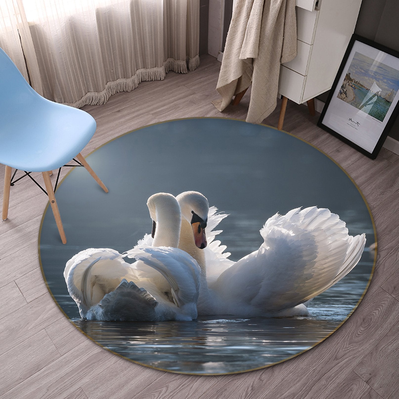 3D Swan 096 Animal Round Non Slip Rug Mat Mat AJ Creativity Home 