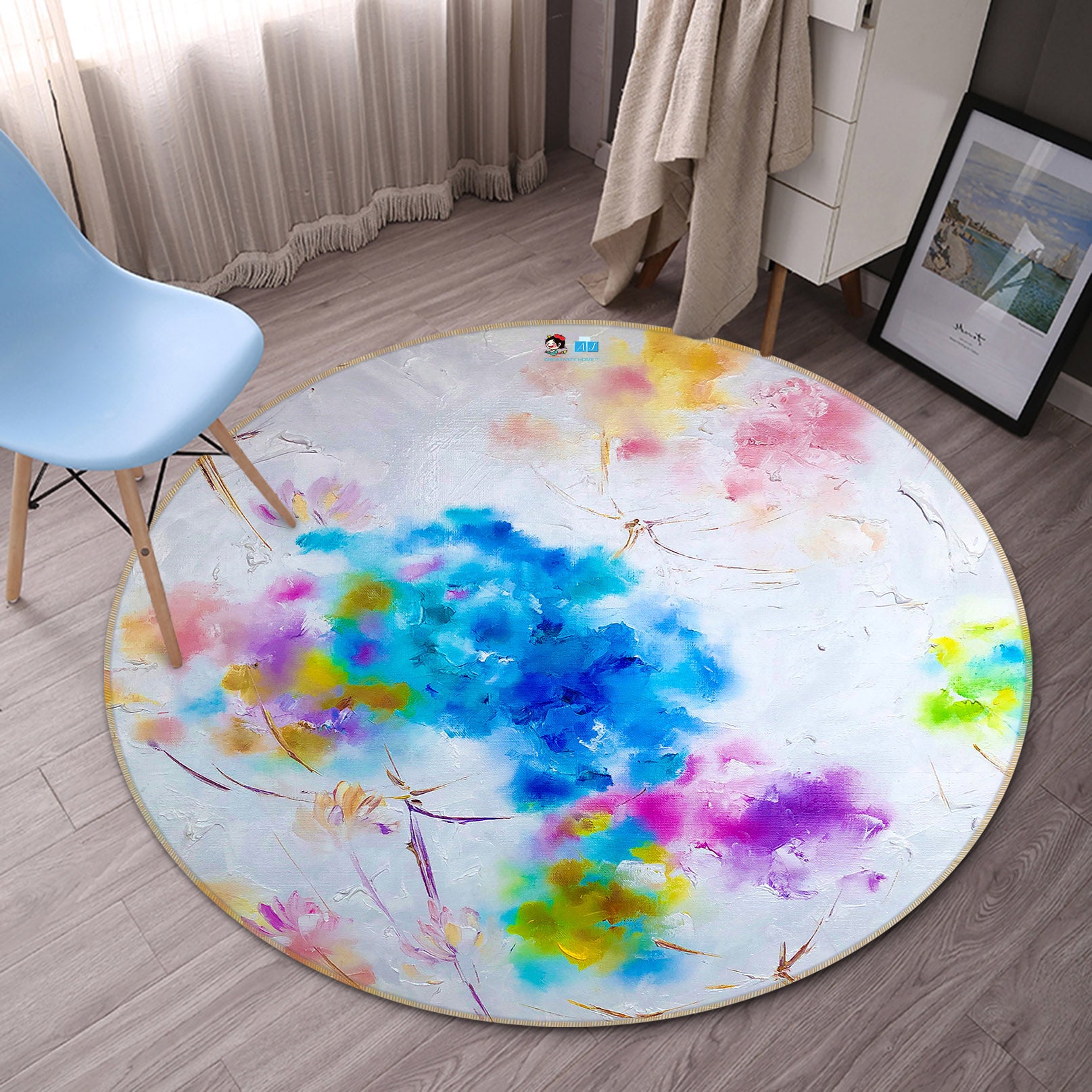 3D Watercolor Flowers 900 Skromova Marina Rug Round Non Slip Rug Mat