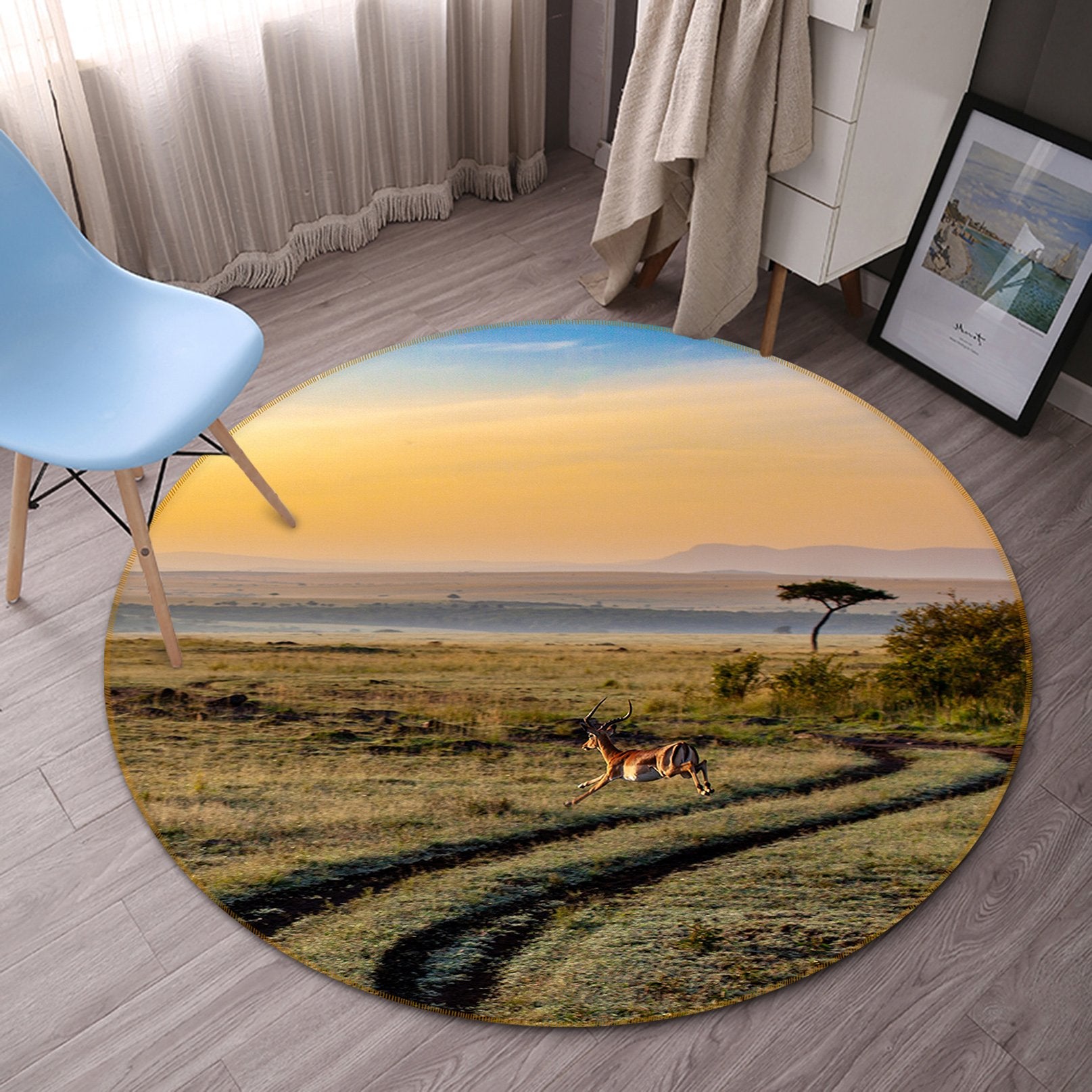 3D Antelope Rushing 023 Animal Round Non Slip Rug Mat Mat AJ Creativity Home 