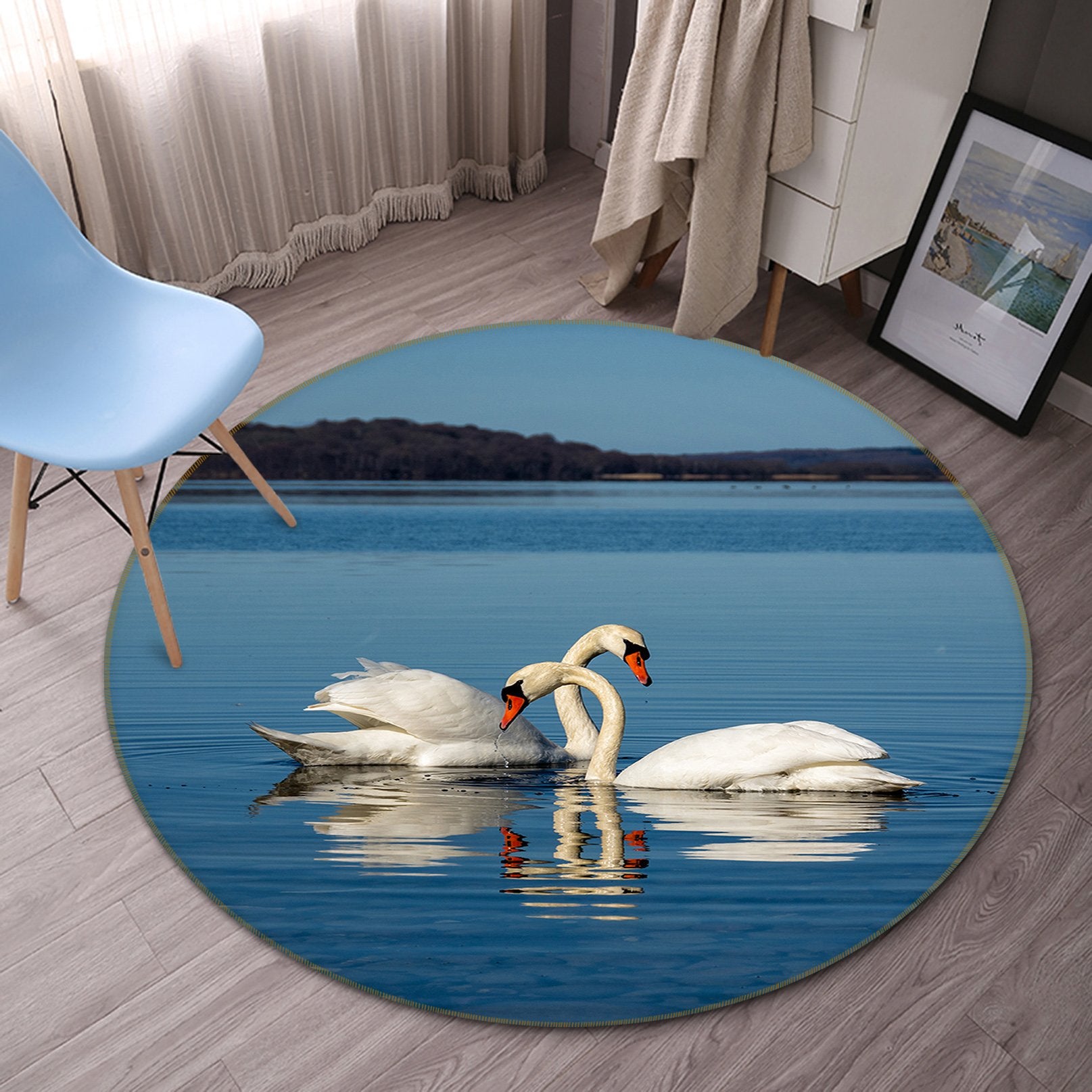 3D Swan Splashing Water 100 Animal Round Non Slip Rug Mat Mat AJ Creativity Home 