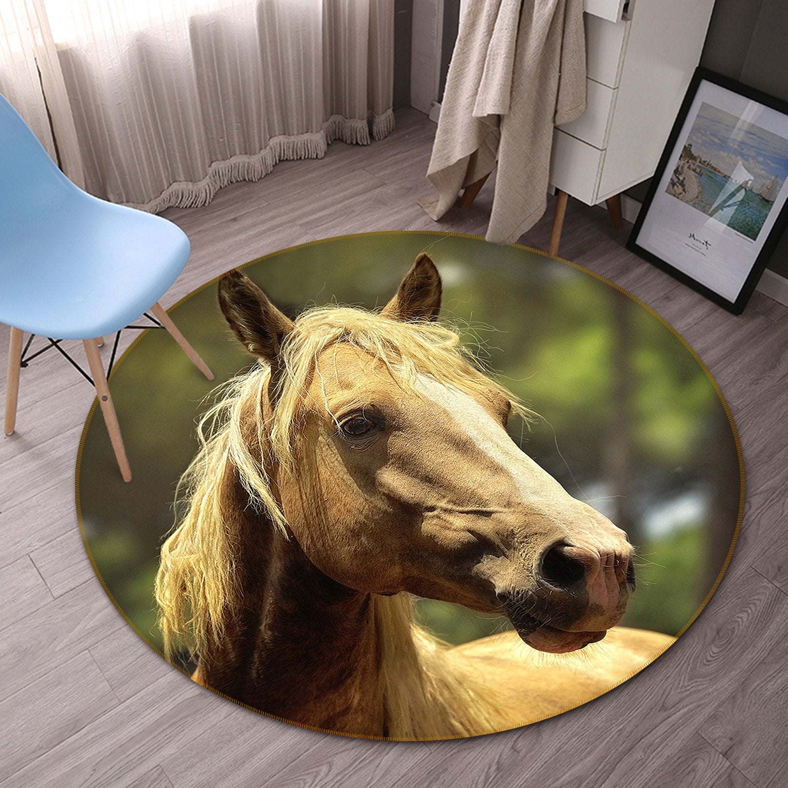 3D Sunshine Horse Head 060 Animal Round Non Slip Rug Mat Mat AJ Creativity Home 