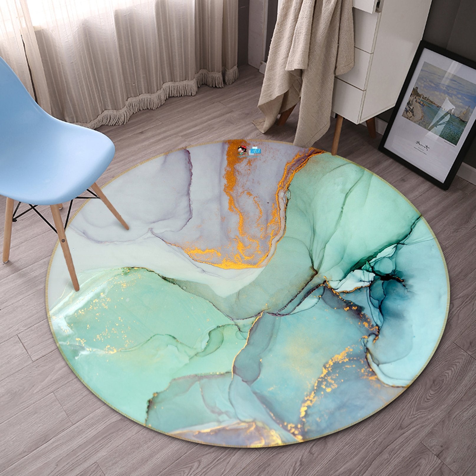 3D Cyan Square 167 Round Non Slip Rug Mat Mat AJ Creativity Home 