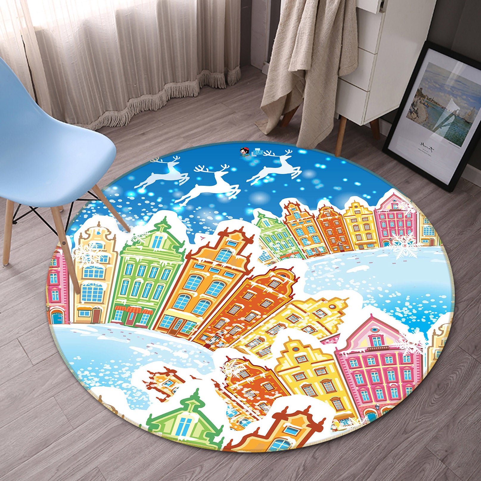 3D Colorful Houses 56025 Christmas Round Non Slip Rug Mat Xmas