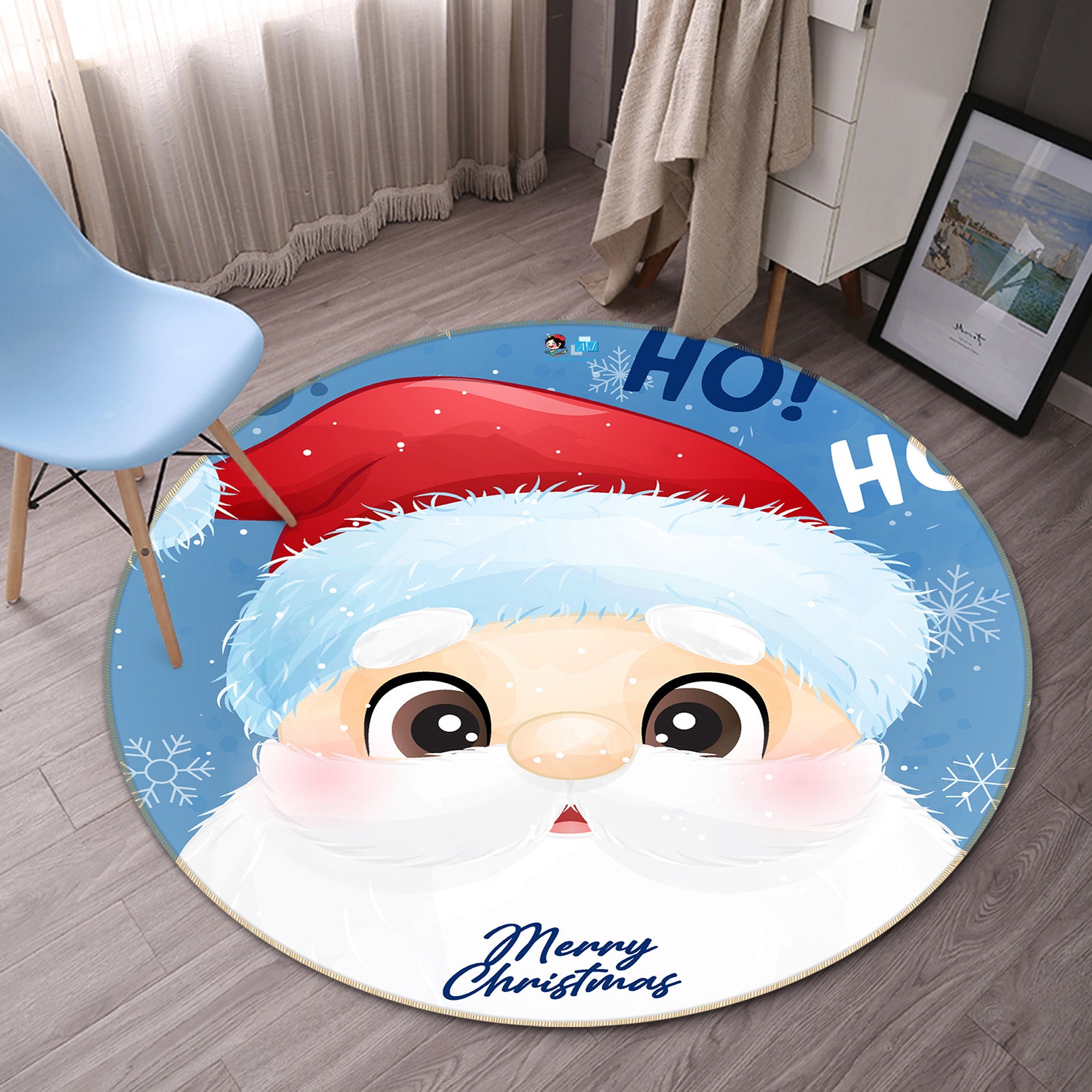 3D Santa Claus 55263 Christmas Round Non Slip Rug Mat Xmas