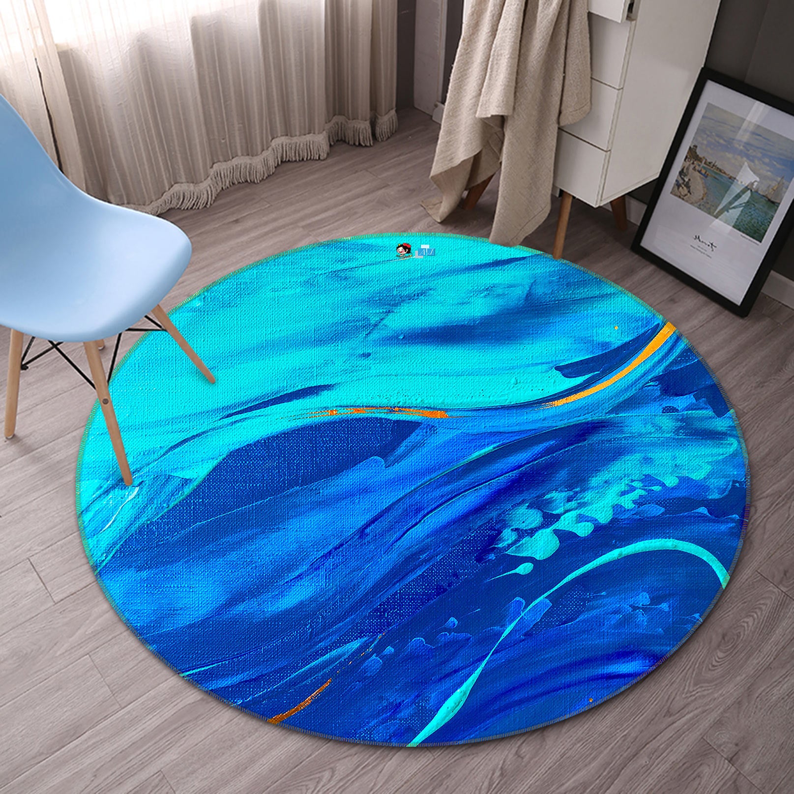 3D Blue Oil Painting 723 Skromova Marina Rug Round Non Slip Rug Mat