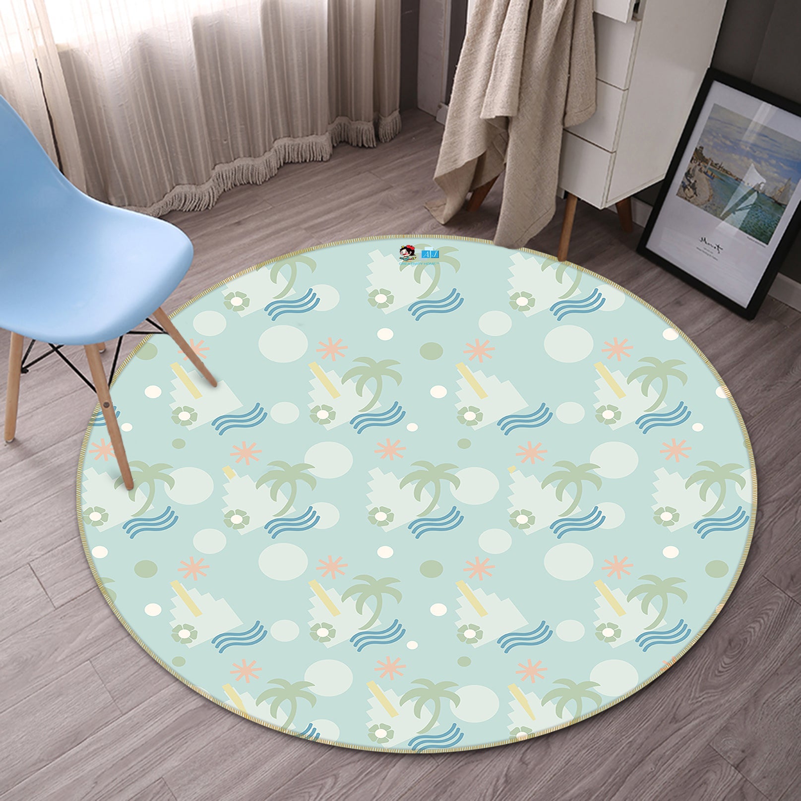 3D Coconut Tree Pattern 98107 Kasumi Loffler Rug Round Non Slip Rug Mat