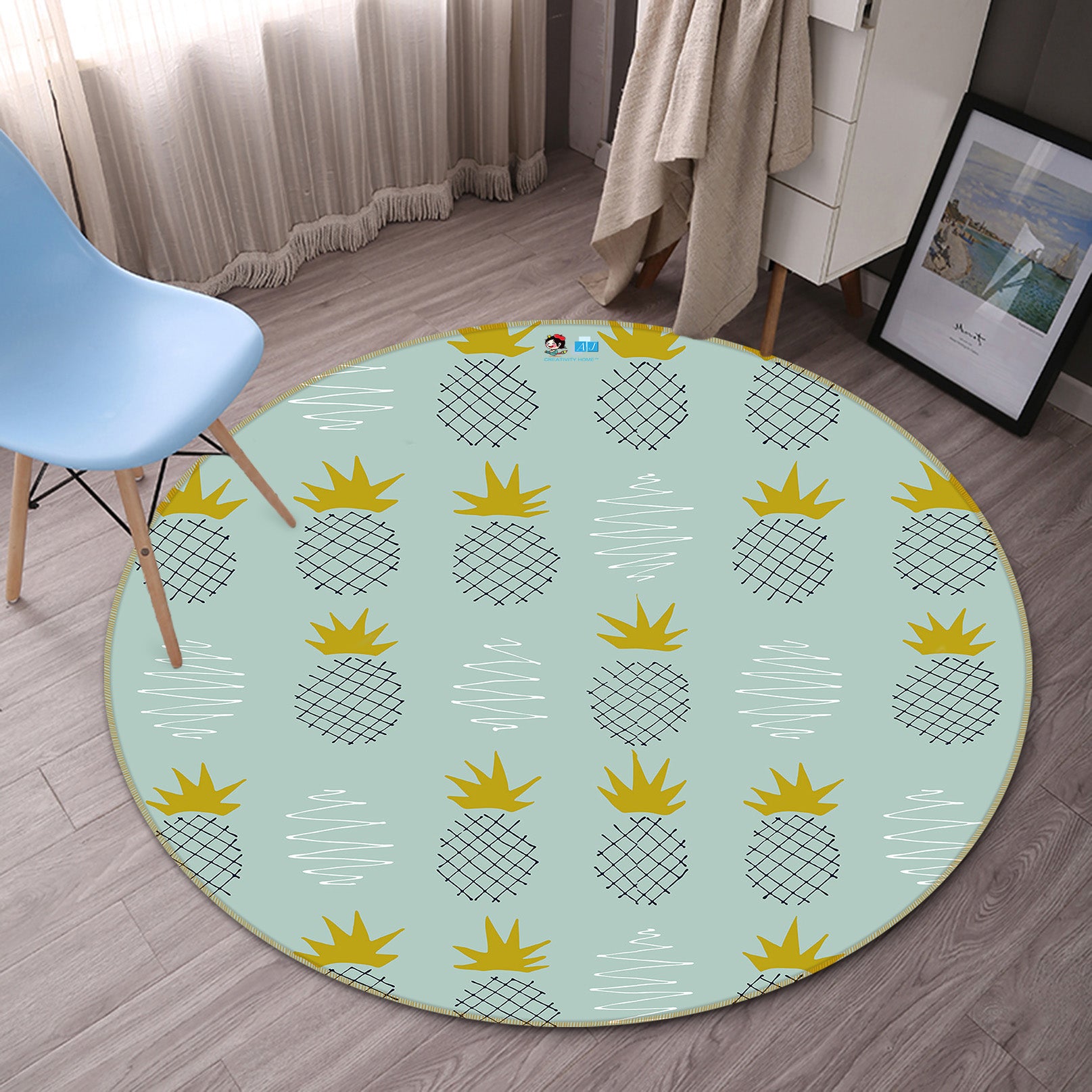 3D Pineapple Pattern 10578 Kashmira Jayaprakash Rug Round Non Slip Rug Mat
