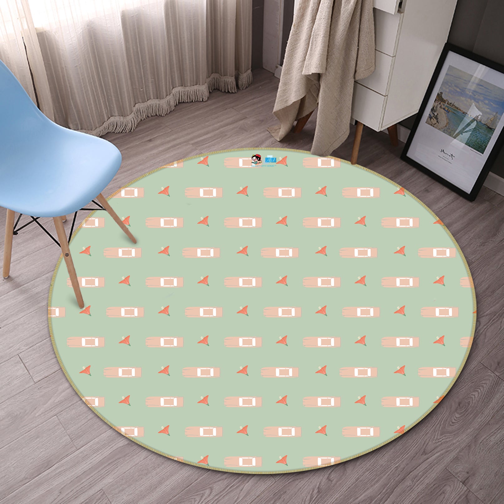 3D Car Flower Pattern 9894 Kasumi Loffler Rug Round Non Slip Rug Mat