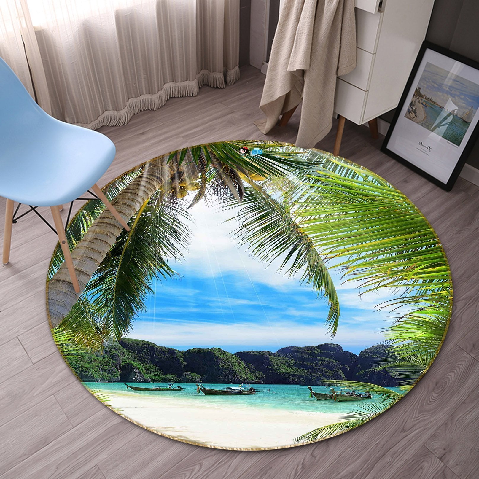 3D Tropical Beach Scenery 134 Round Non Slip Rug Mat Mat AJ Creativity Home 