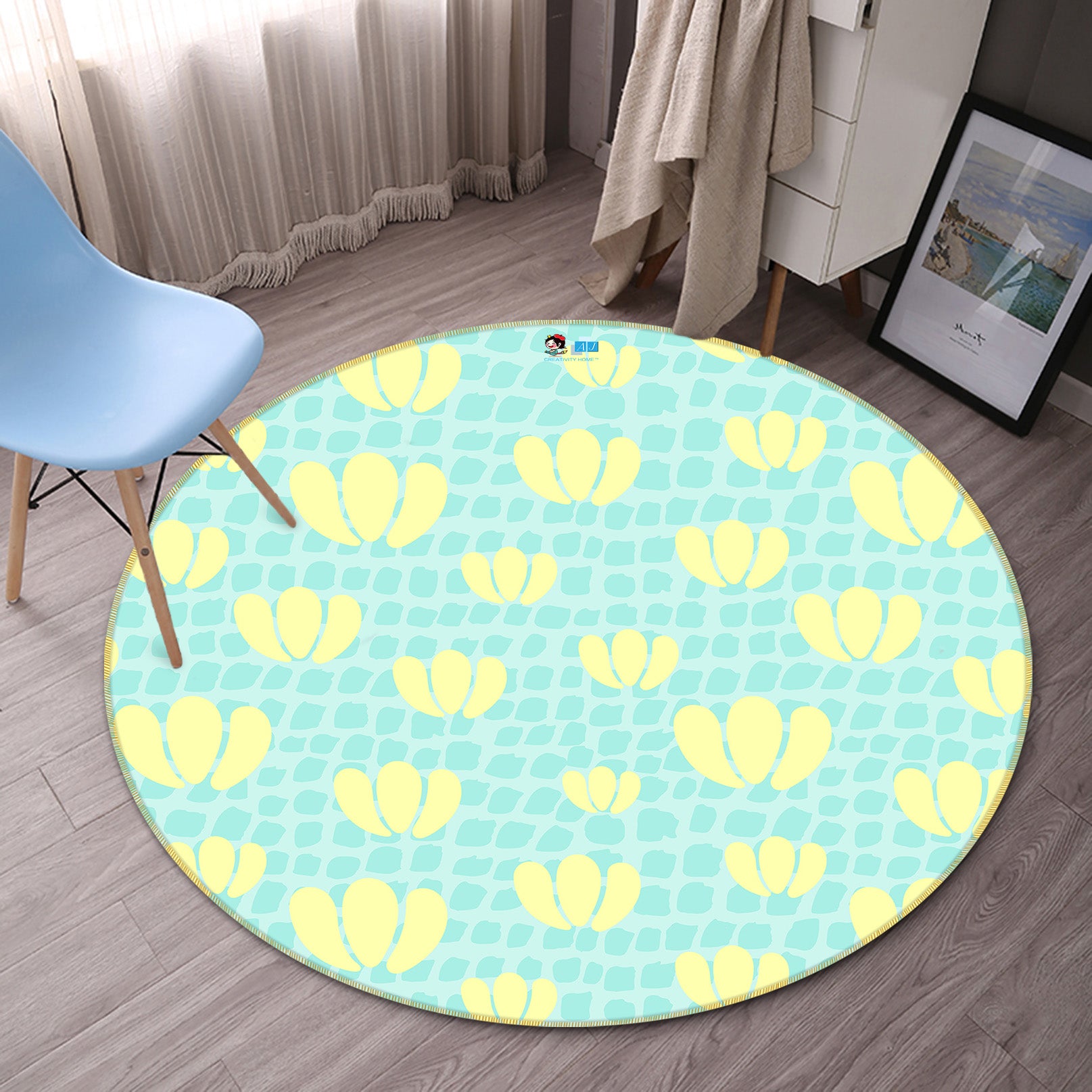 3D Yellow Flowers 10561 Kashmira Jayaprakash Rug Round Non Slip Rug Mat