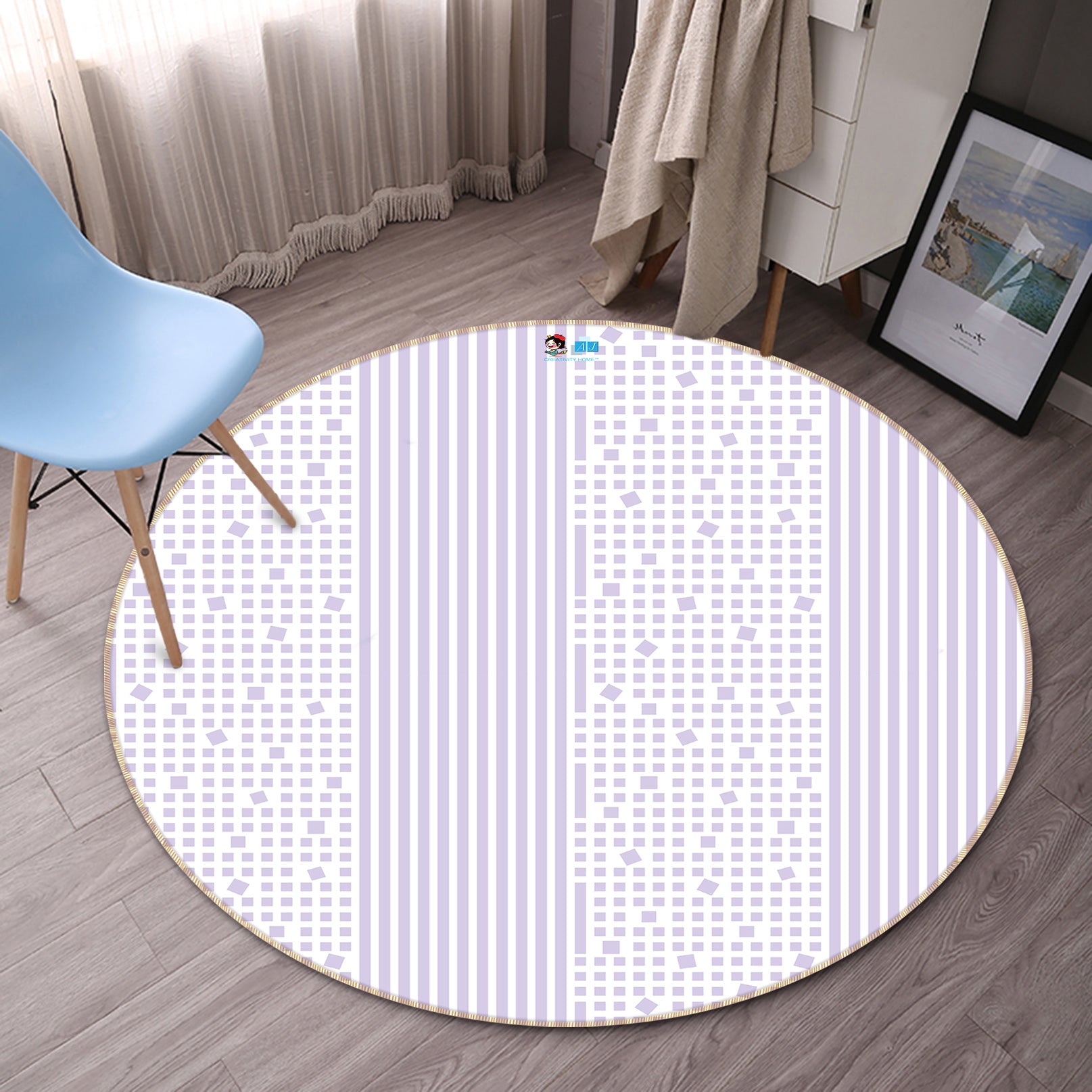 3D Purple Striped Pattern 98103 Kasumi Loffler Rug Round Non Slip Rug Mat
