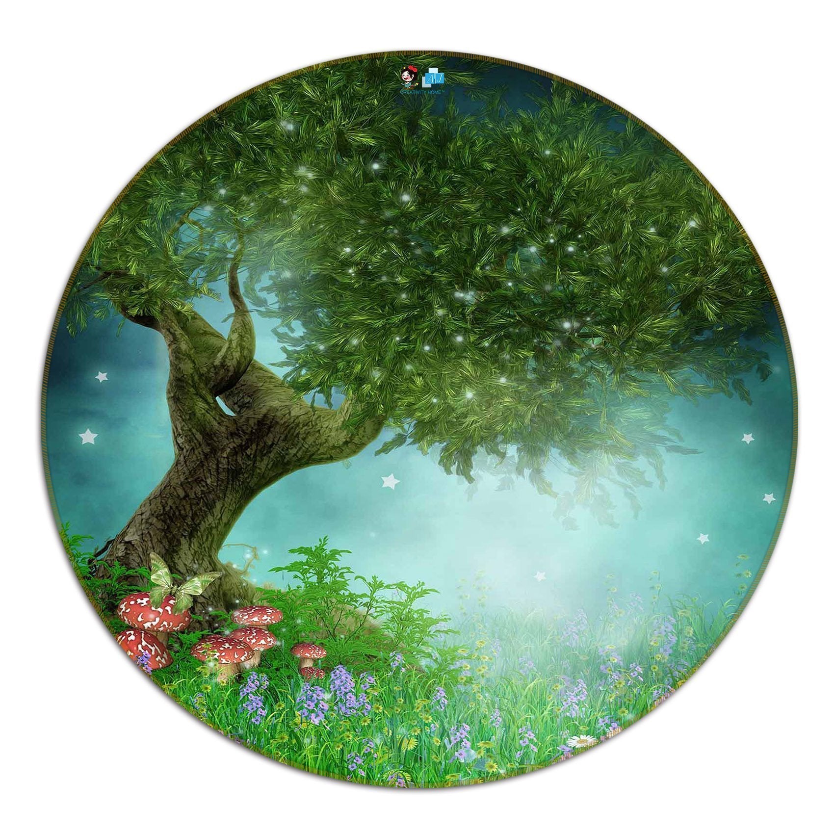 3D Sparkling Tree 115 Round Non Slip Rug Mat Mat AJ Creativity Home 