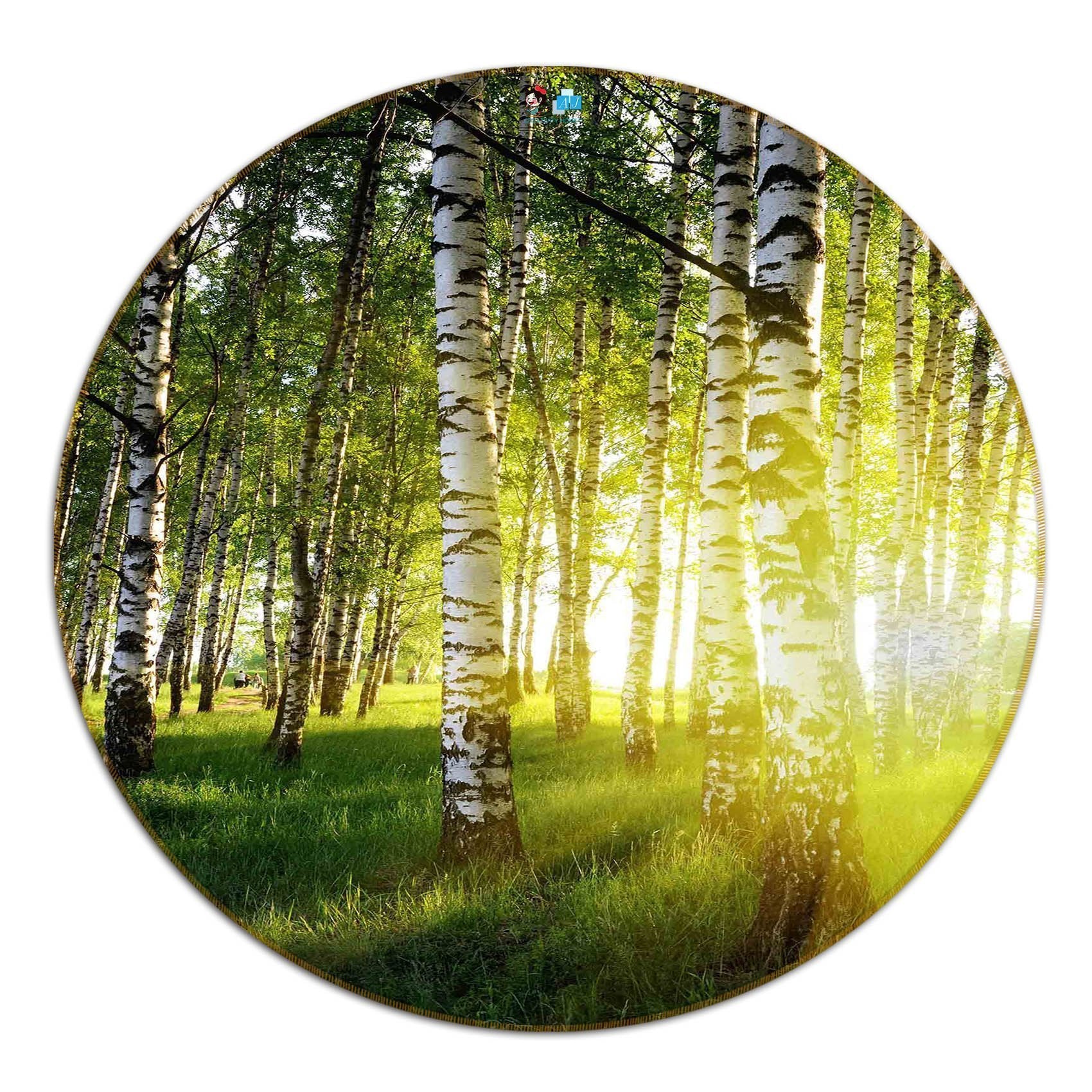 3D Green Trees Yellow Sunshine 120 Round Non Slip Rug Mat Mat AJ Creativity Home 
