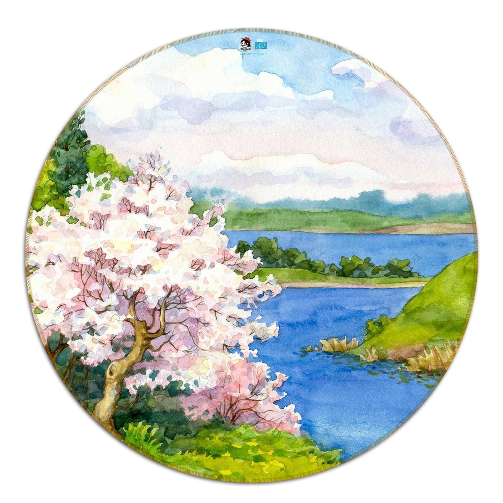 3D Watercolor River 103 Round Non Slip Rug Mat Mat AJ Creativity Home 