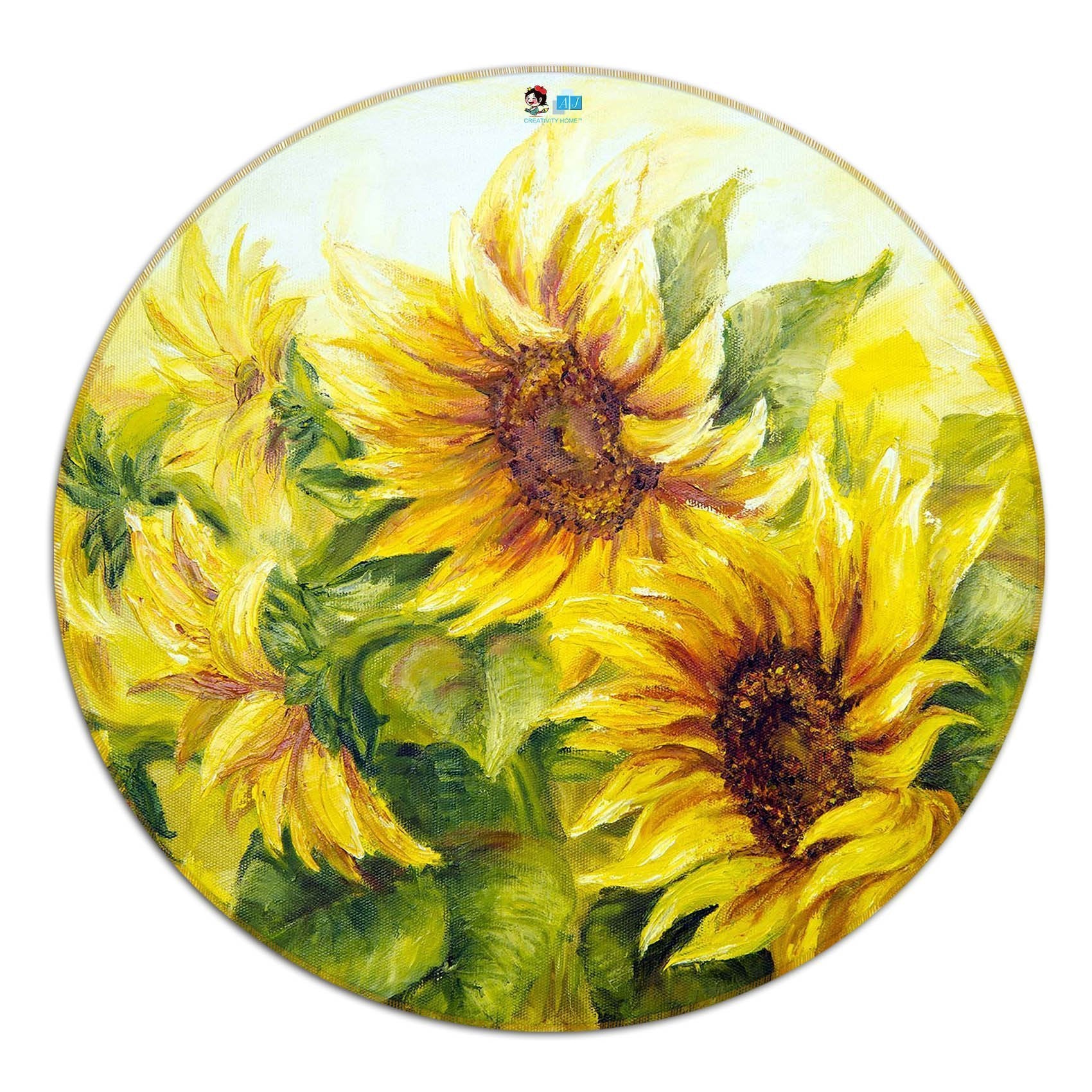 3D Sunflowers Painting 4 Round Non Slip Rug Mat Mat AJ Creativity Home 