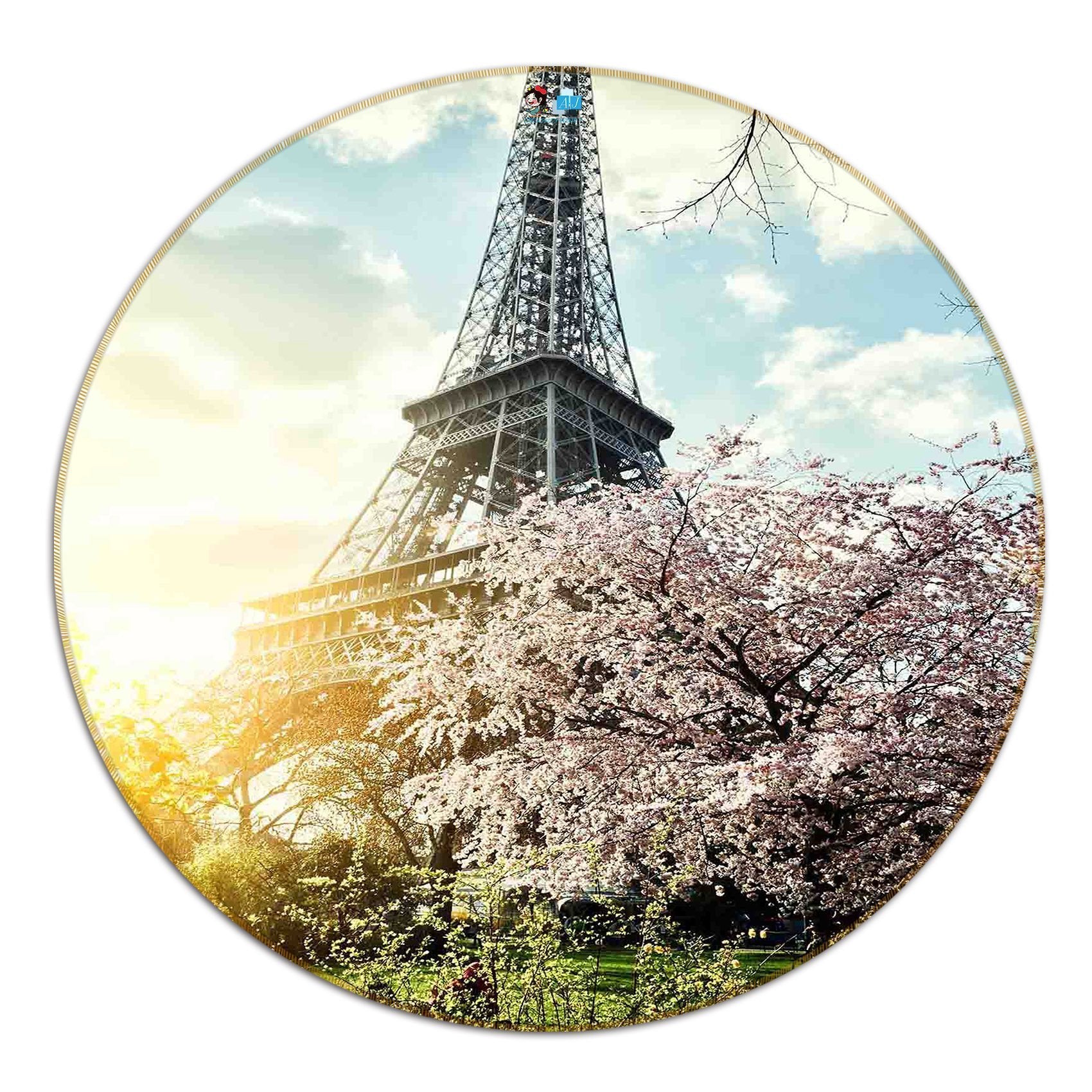 3D Eiffel Tower Flowers 111 Round Non Slip Rug Mat Mat AJ Creativity Home 